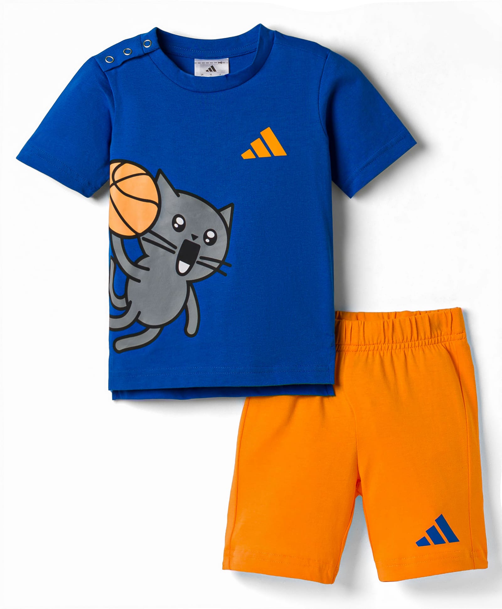 ADIDAS KIDS Cotton Knit Half Sleeves Animal Printed T-Shirt & Shorts Set - Blue & Orange-image-49