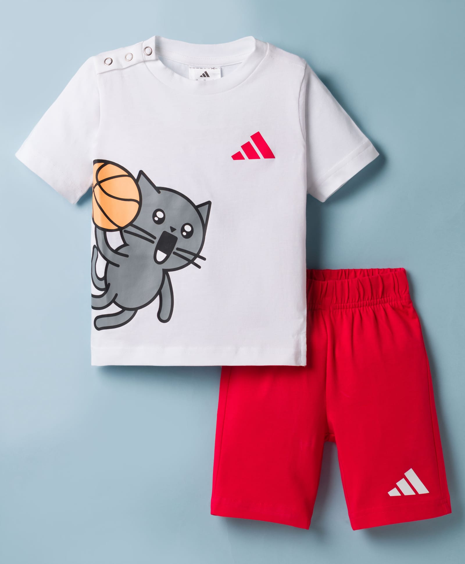 ADIDAS KIDS Cotton Knit Half Sleeves Animal Printed T-Shirt & Shorts Set - White & Red-picture-11