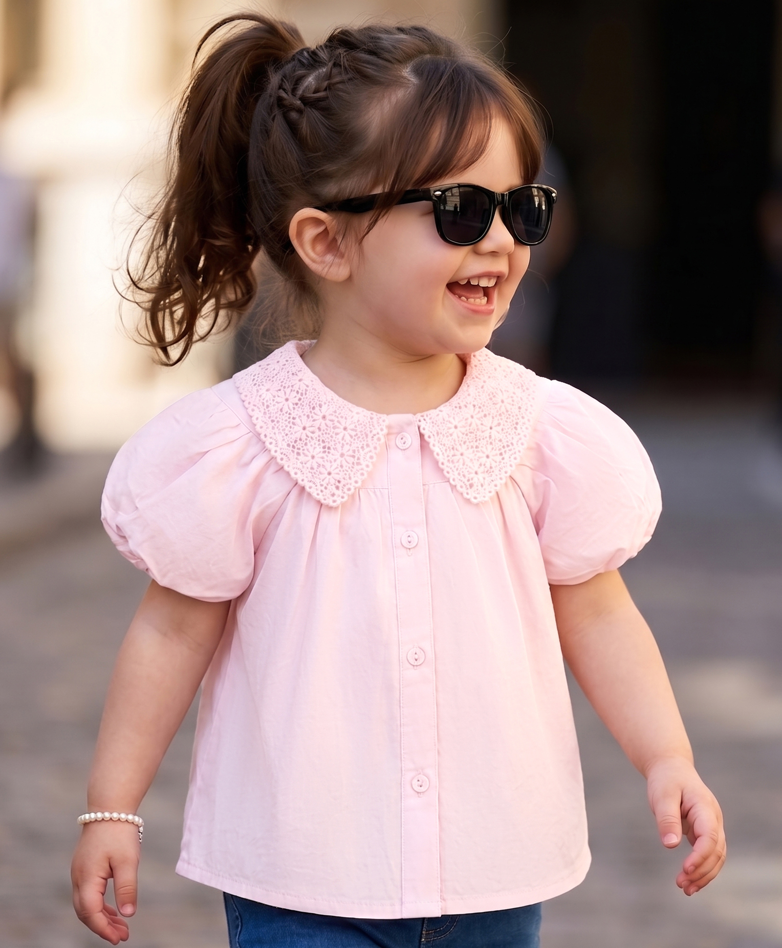 Babyoye Cotton Woven Tops Solid Half Sleeves Crochet Collar Light Pink 18-24 Months-image-10