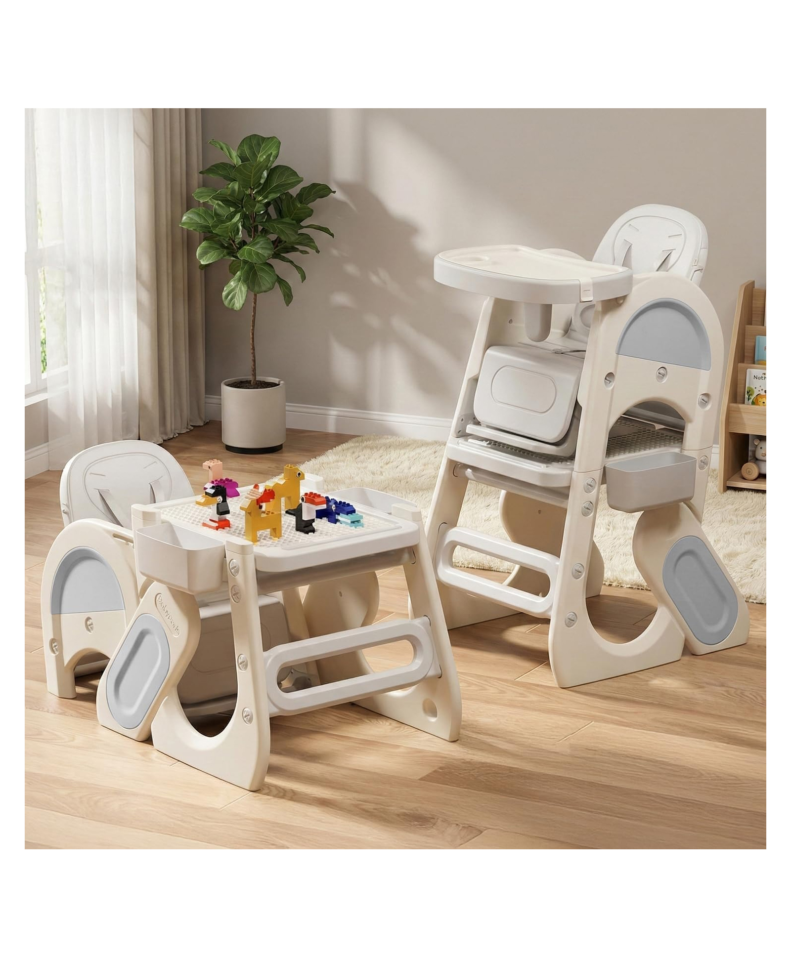StarAndDaisy Baby High Chair For 0 to 5 Years With Removable Tray Converts To Table And Chair 5 Point Safety Belt, Adjustable Backrest Strong Safe Feeding Chair For Kids - Off White-image-27