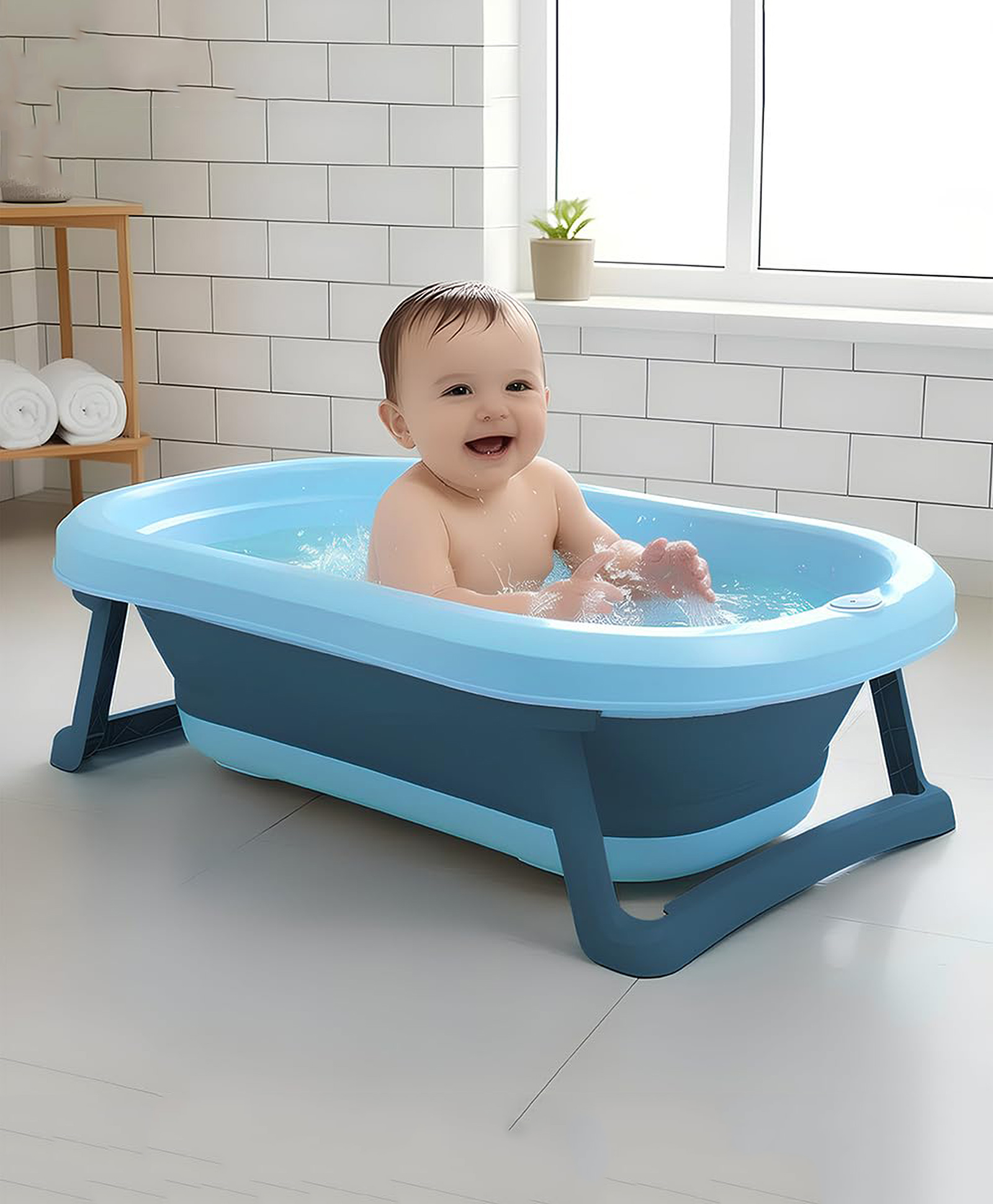 StarAndDaisy Baby Bath Tub For 0 to 3 Years Suitable for Boys & Girls With Foldable Legs Easy To Store Strong Safe Comfortable Baby Bathing Tub - Sky Blue