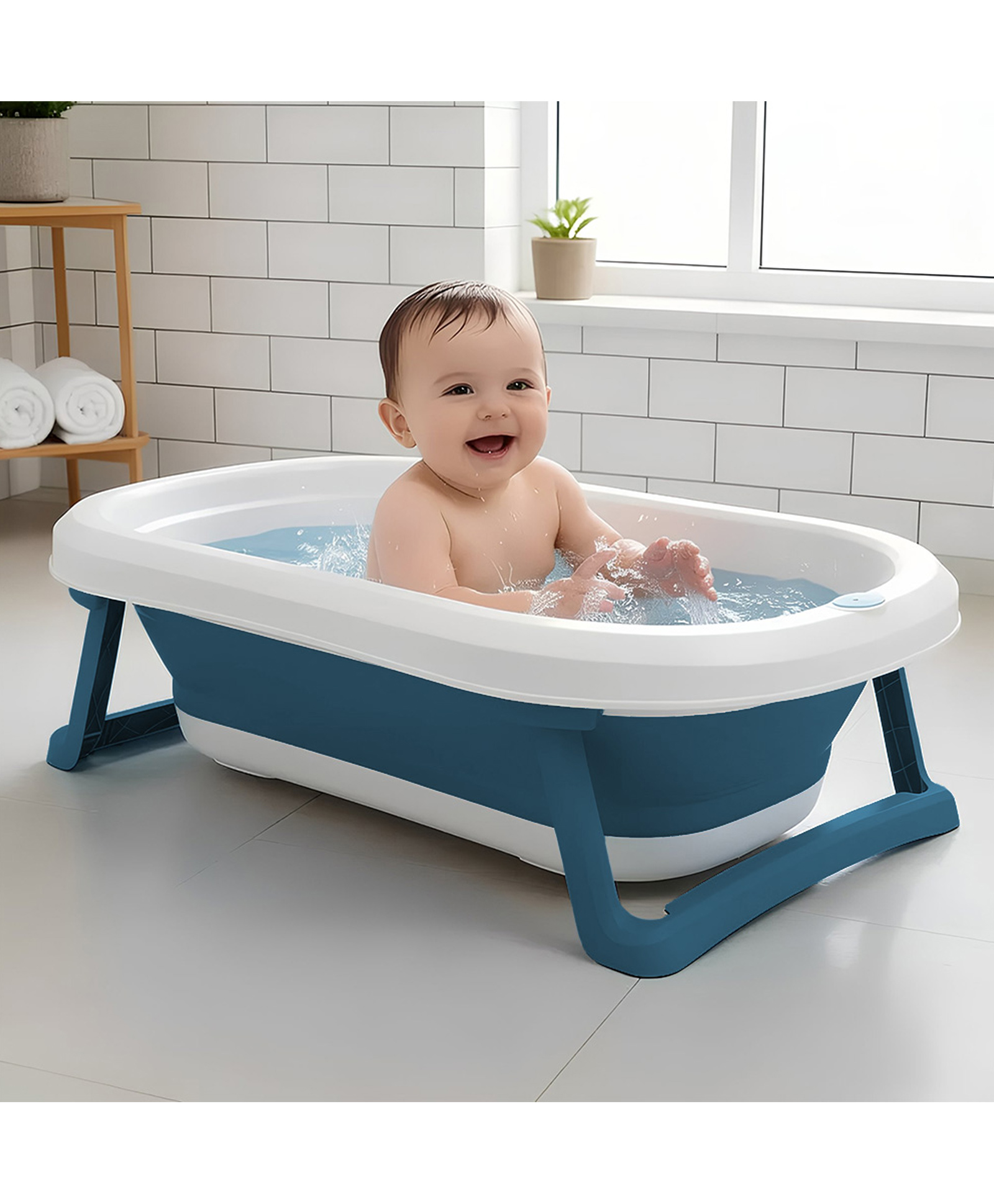 StarAndDaisy Baby Bath Tub For 0 to 3 Years Suitable for Boys & Girls With Foldable Legs Easy To Store Strong Safe Comfortable Baby Bathing Tub - White