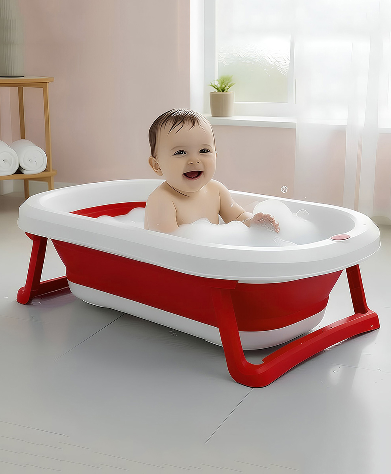 StarAndDaisy Baby Bath Tub For 0 to 3 Years Suitable for Boys & Girls With Foldable Legs Easy To Store Strong Safe Comfortable Baby Bathing Tub - Red