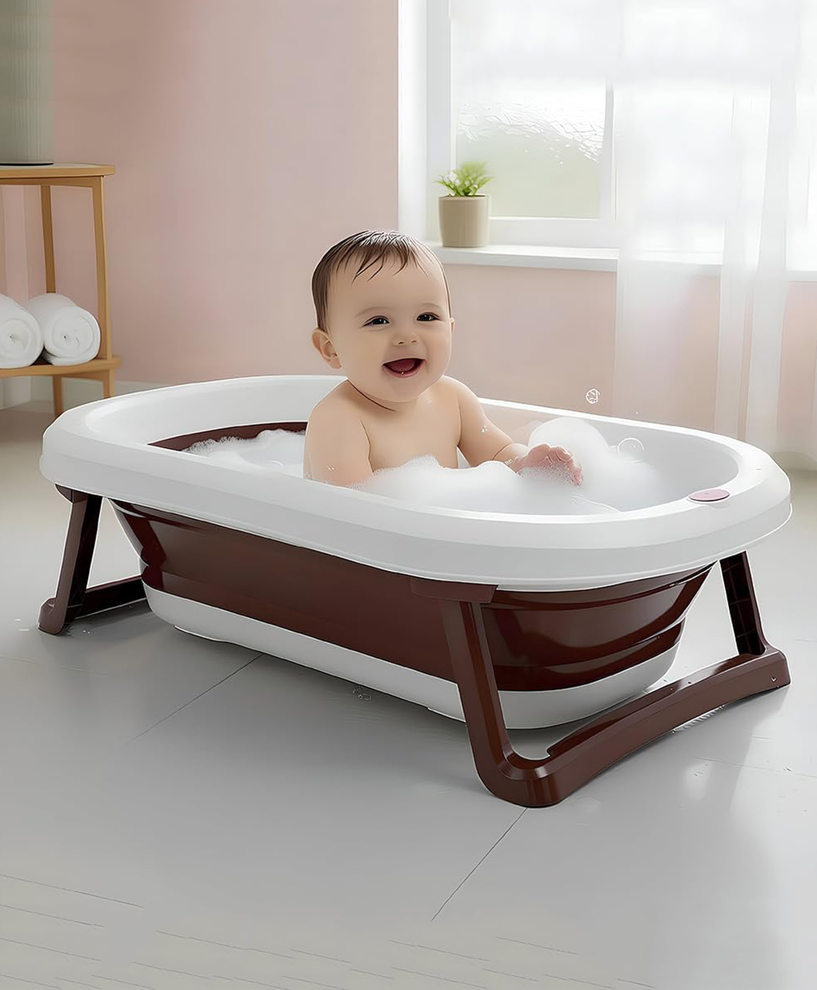 StarAndDaisy Baby Bath Tub For 0 to 3 Years Suitable for Boys & Girls With Foldable Legs Easy To Store Strong Safe Comfortable Baby Bathing Tub - Brown
