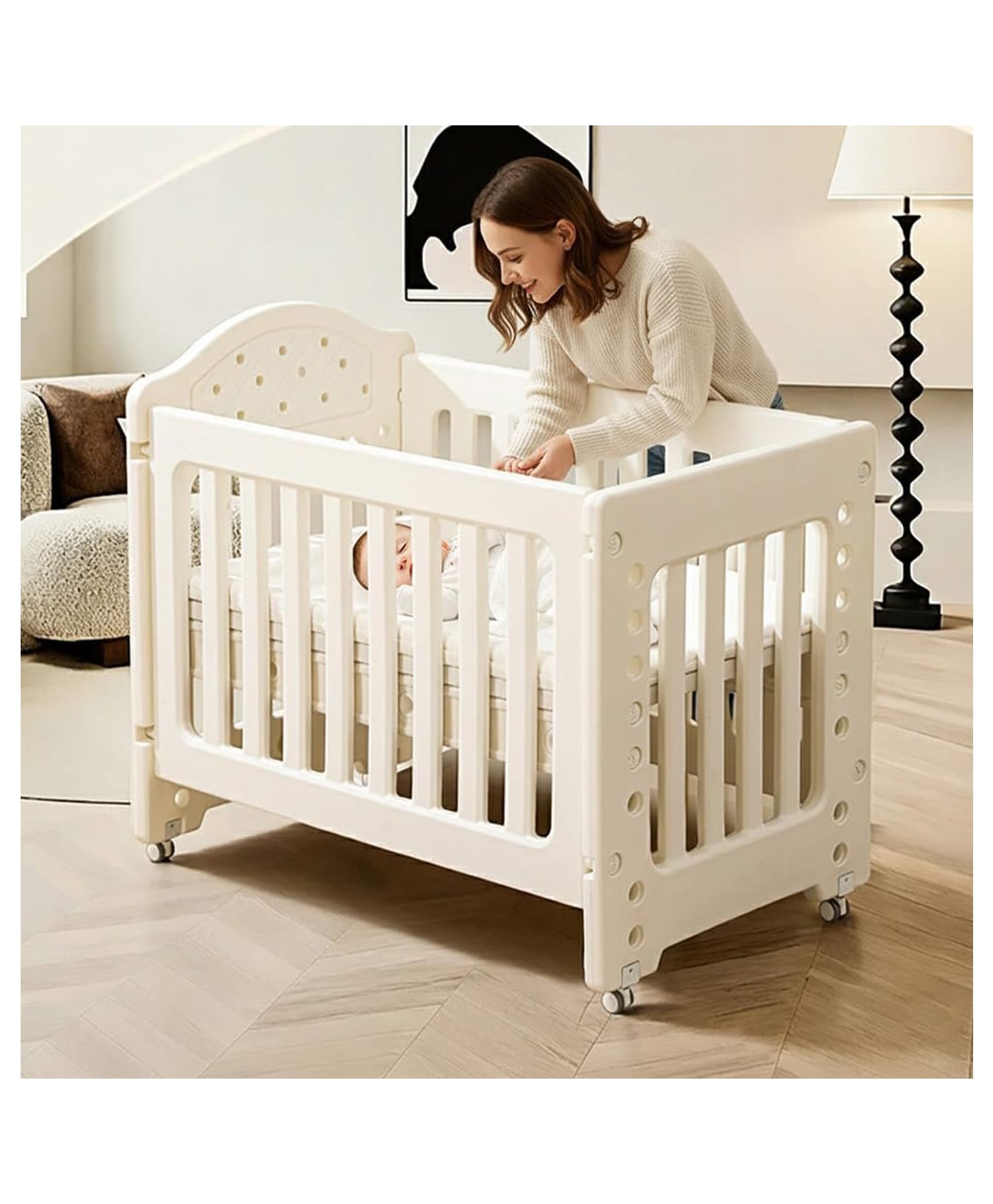 StarAndDaisy Cradle/Cot For New Born Baby With Wheels, Storage Basket, Multi Fucntional Baby Sleeping Bedside Bassinet & Convertible Study Table - White-picture-19