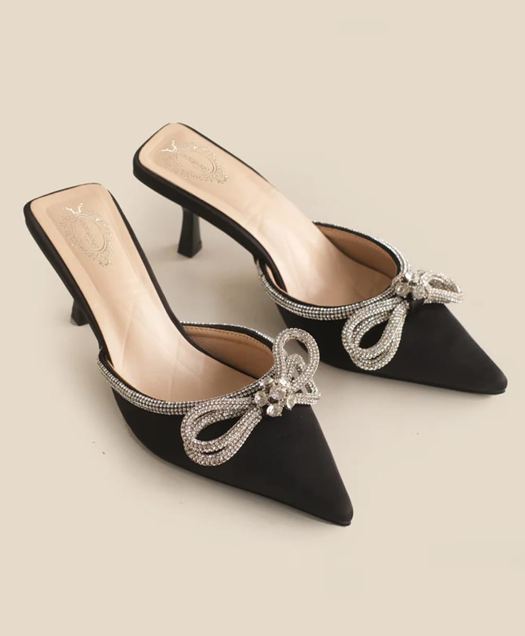 Shoetopia Stone Embellished Bow Applique Detailed Mules - Black-picture-19