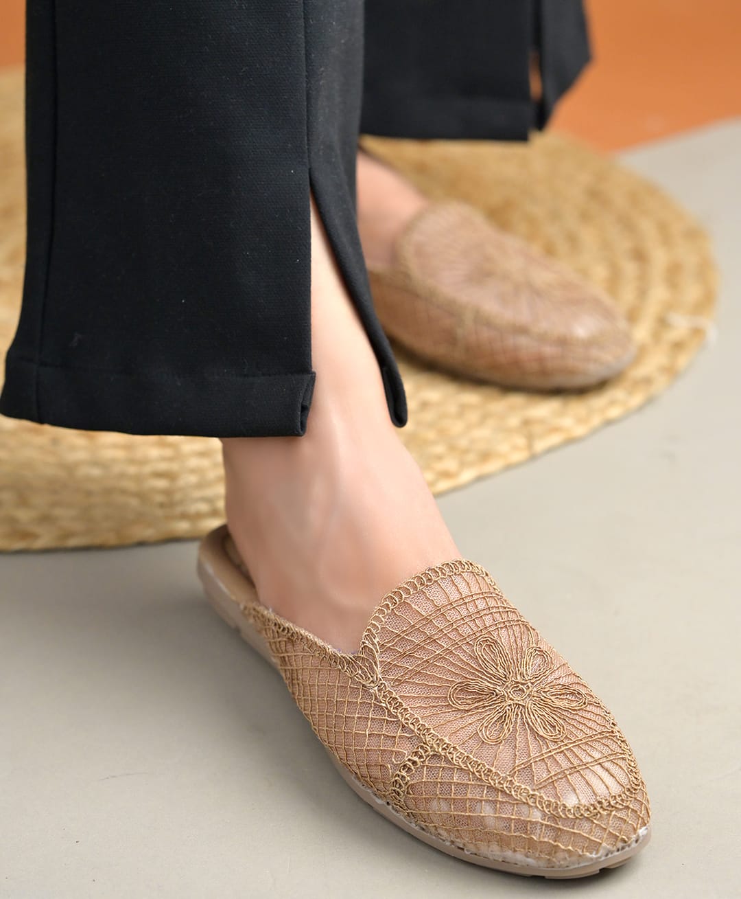 Shoetopia Floral Designed Lace Embellished Flats - Tan-picture-13