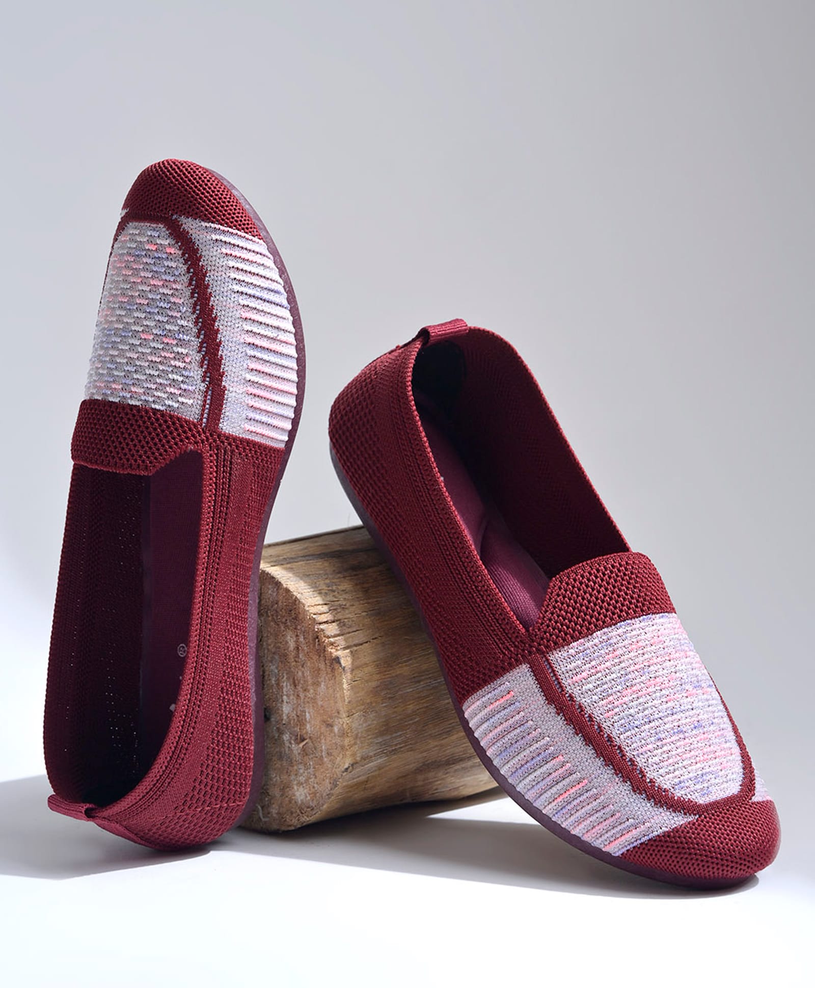 Shoetopia Mesh Detailed Slip On Ballerinas - Red-picture-18
