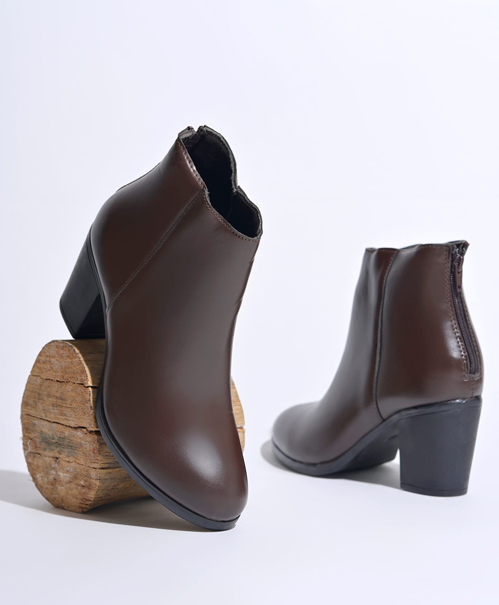 Shoetopia Solid Zip Closure Boots - Brown-picture-16