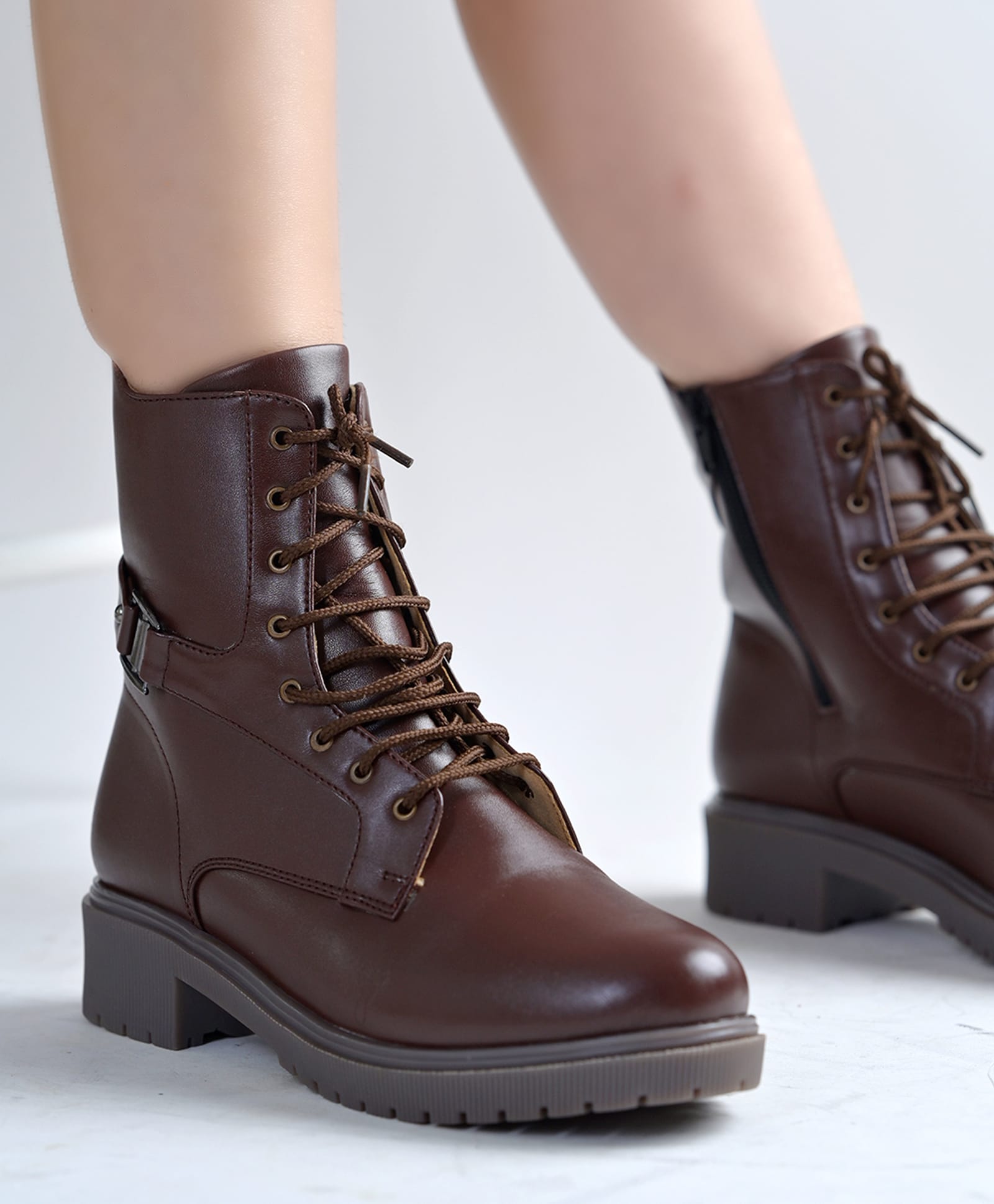 Shoetopia Solid Lace Up Boots - Brown-picture-17