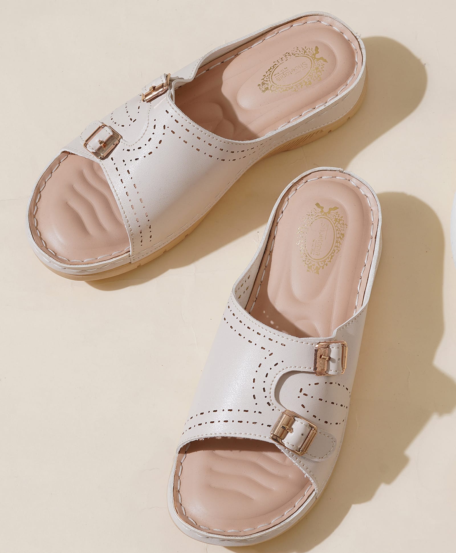 Shoetopia Strap Detailed Buckle Closure Sandals - Cream-image-6