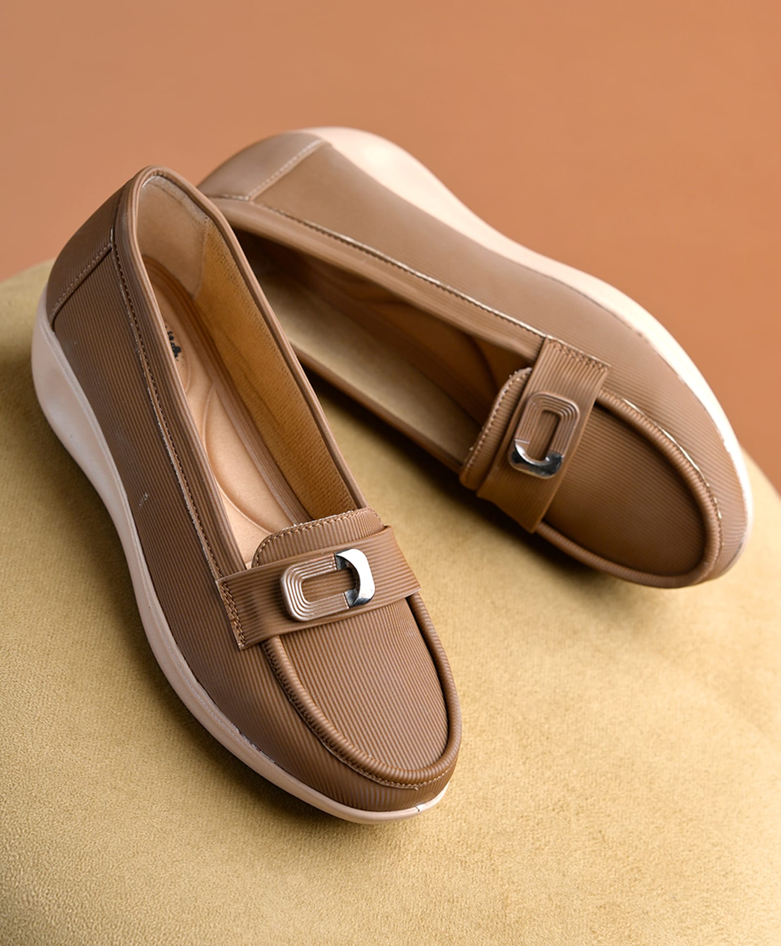 Shoetopia Metal Applique Detailed Textured Loafers - Tan-image-14