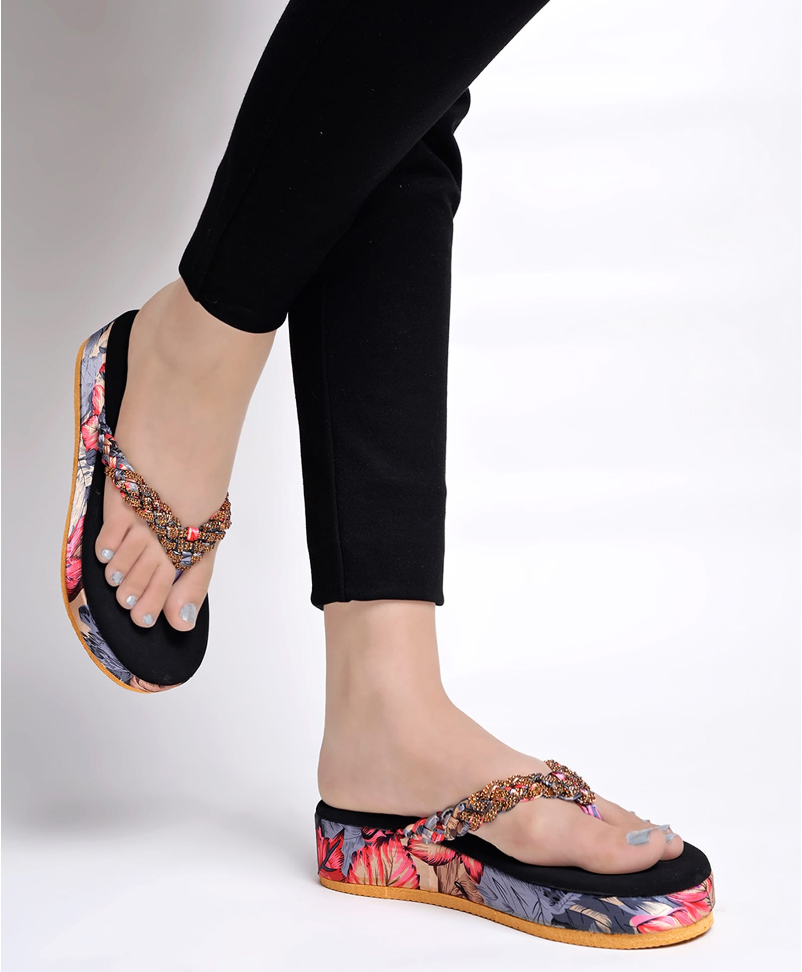 Shoetopia Stone Embellished Braided Strap Sandals - Red-picture-28
