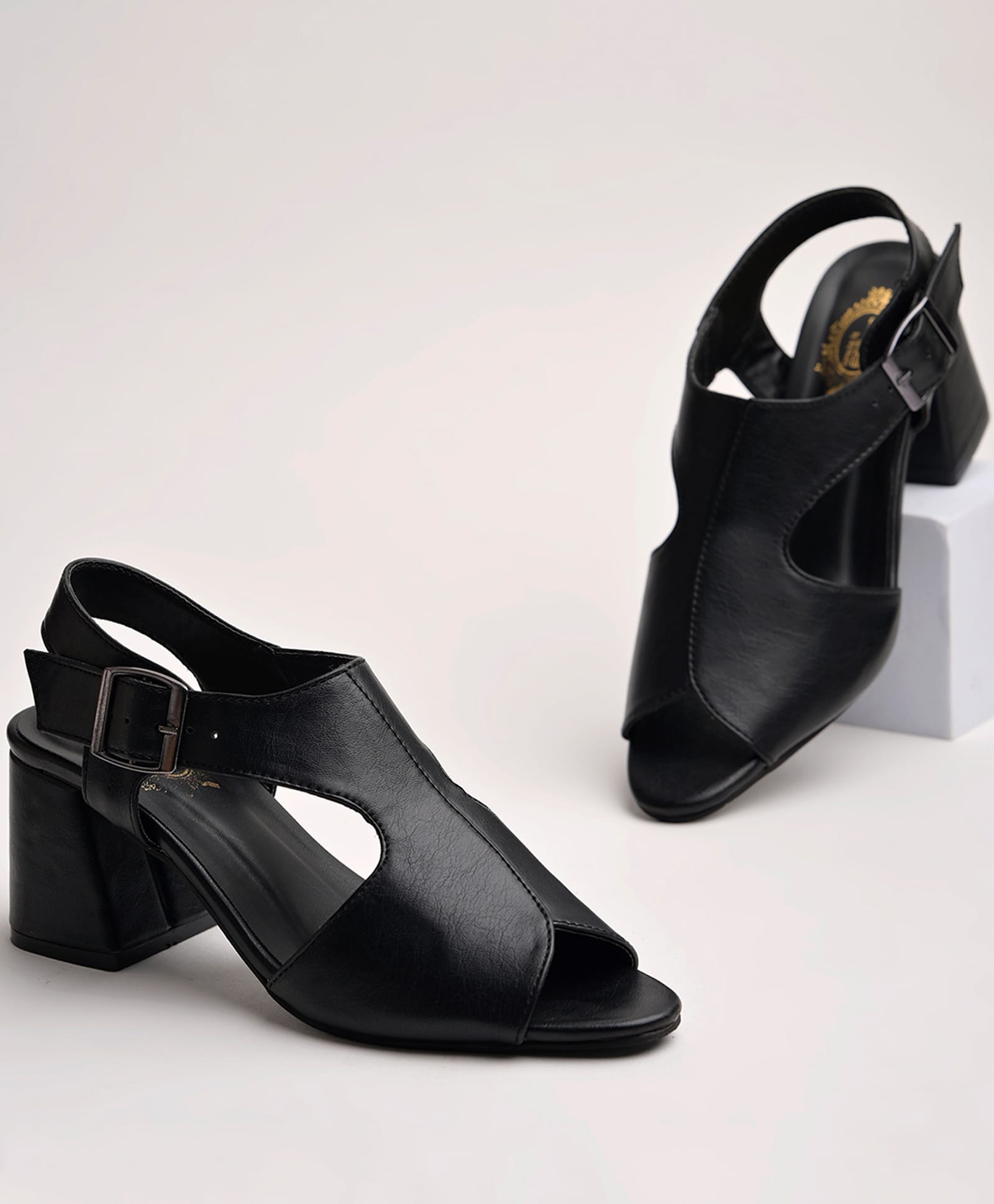 Shoetopia Solid Slingback Block Heels - Black-picture-20