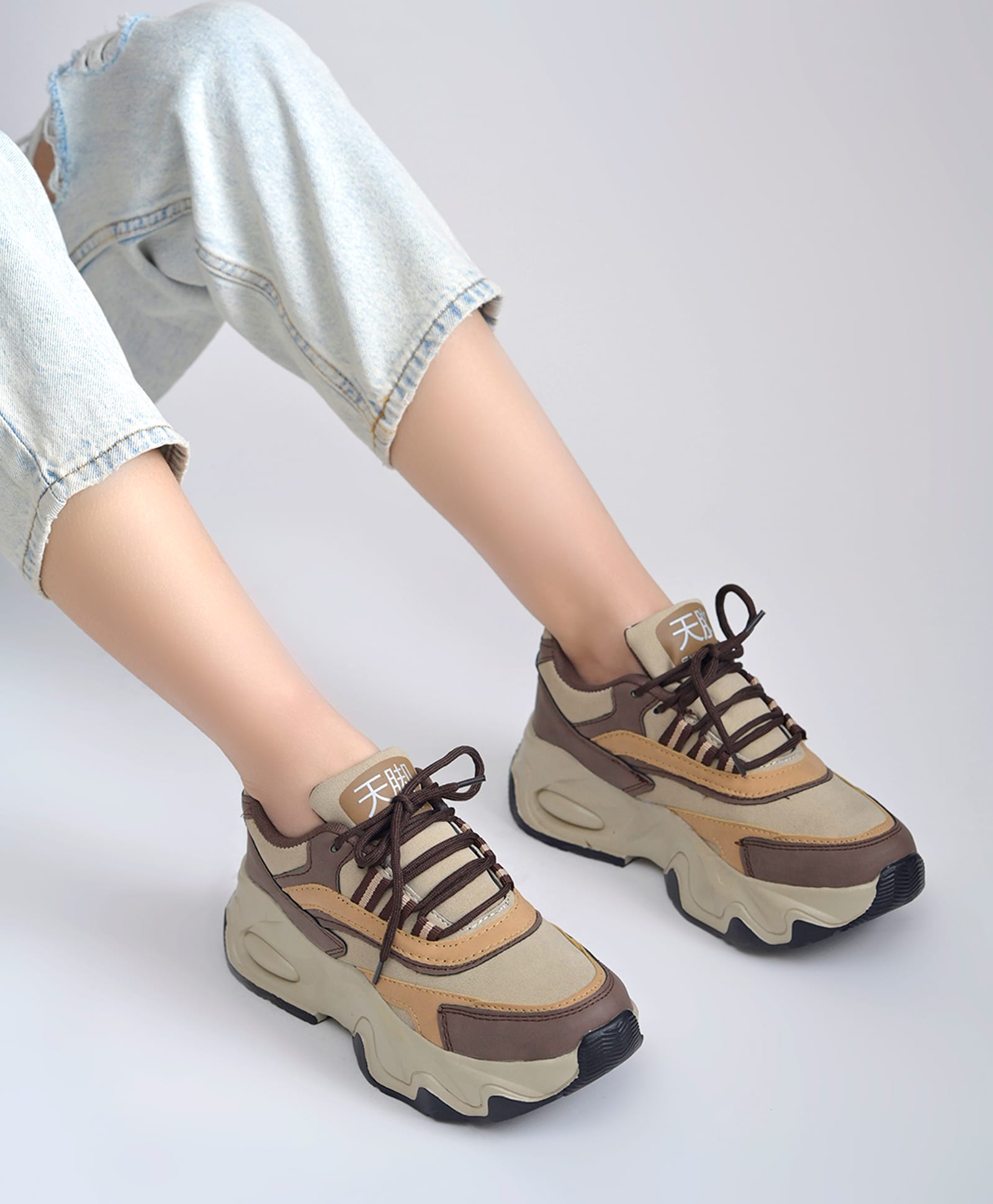 Shoetopia Colour Blocked Abstract Designed Lace Up Shoes - Brown-picture-11