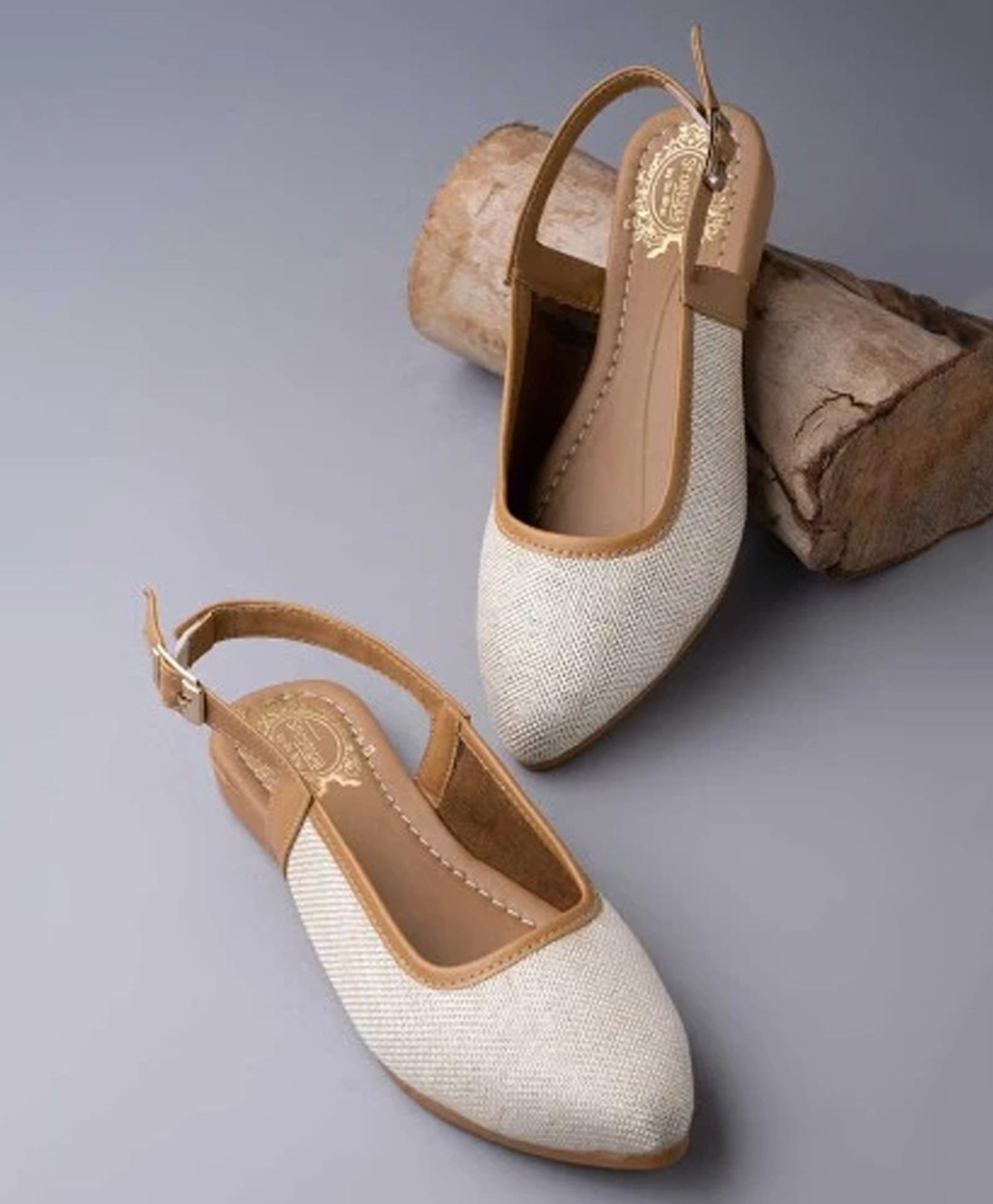 Shoetopia Colour Blocked Slingback Ballerinas - White