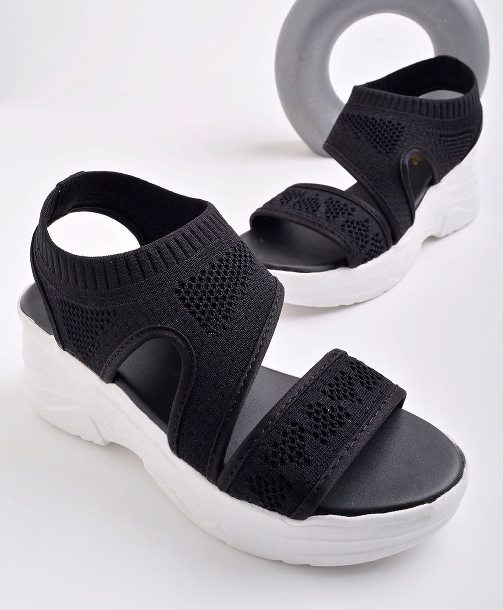 Shoetopia Abstract Designed Slip On Sandals - Black-picture-14