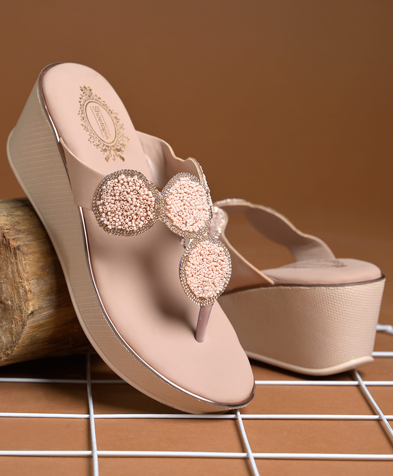 Shoetopia Beads Embellished Sandals - Rose Gold-picture-25