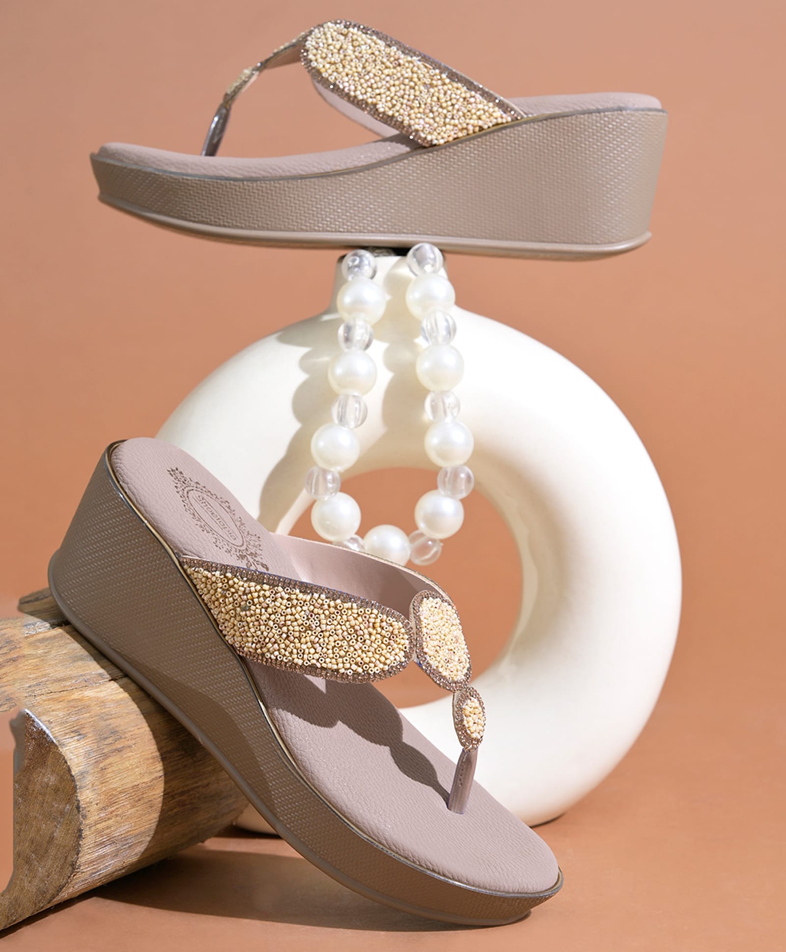 Shoetopia Beads Embellished Sandals - Golden-image-47