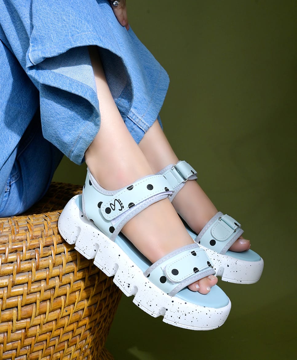 Shoetopia Polka Dots Designed Velcro Closure Sandals - Green-picture-26