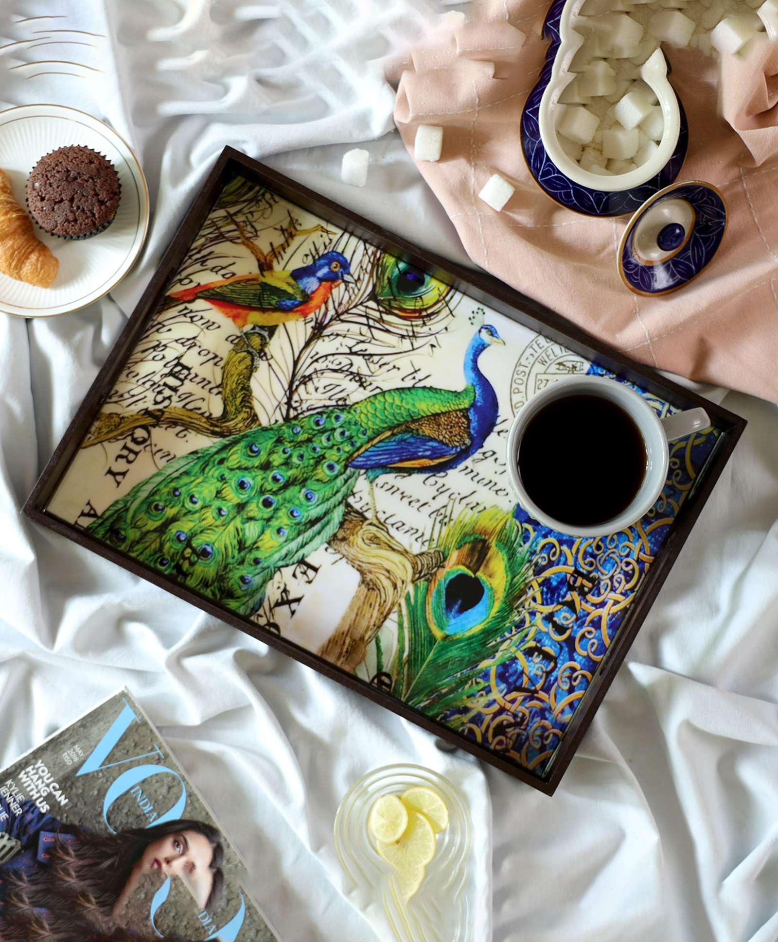 DULI Multipurpose Durable Serving Tray in MDF Wood with Enamel Coating for Home and Dining Table - Multicolor-picture-26