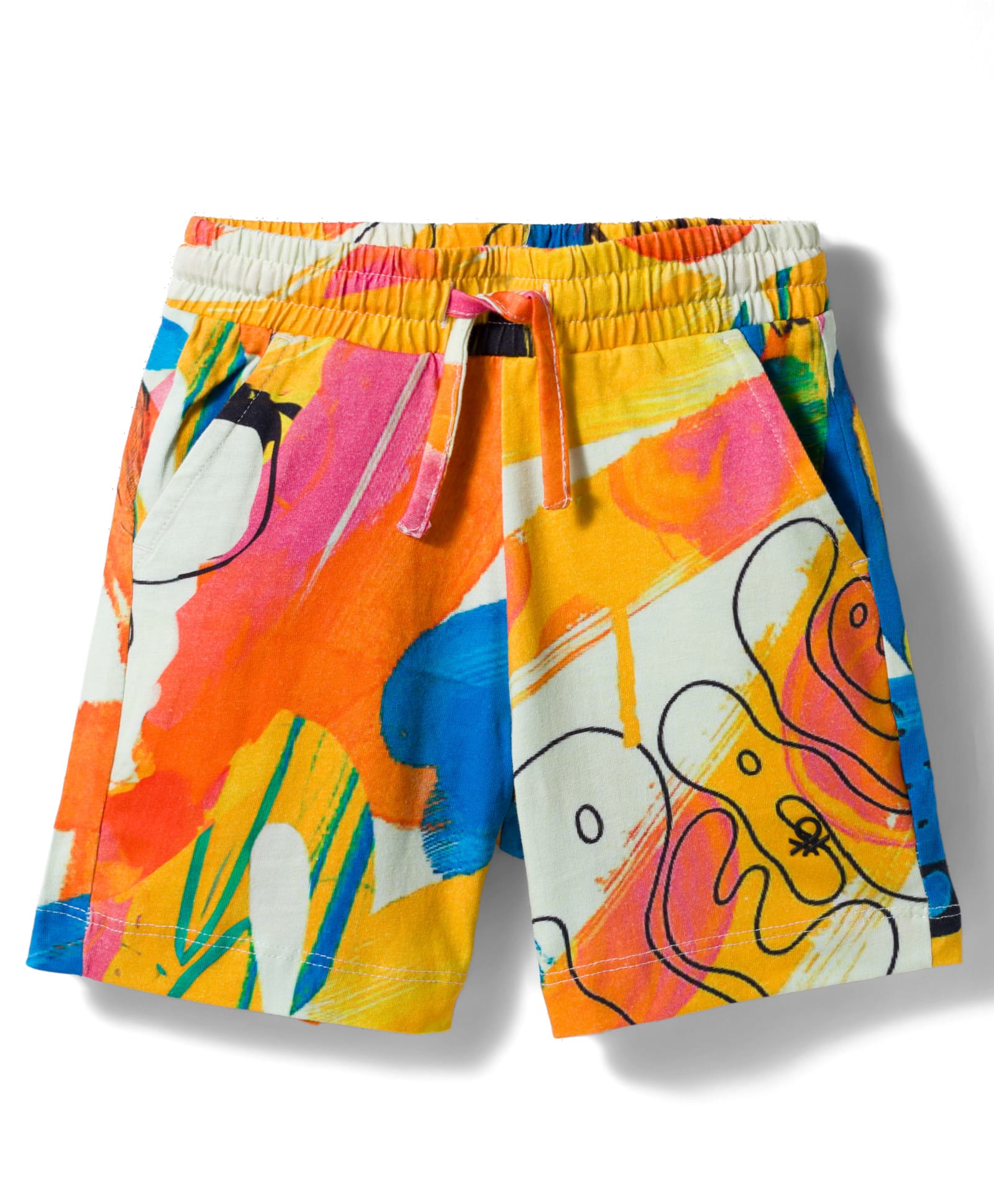 UCB Cotton Knit Knee Length Shorts with Abstract Print - White-picture-11