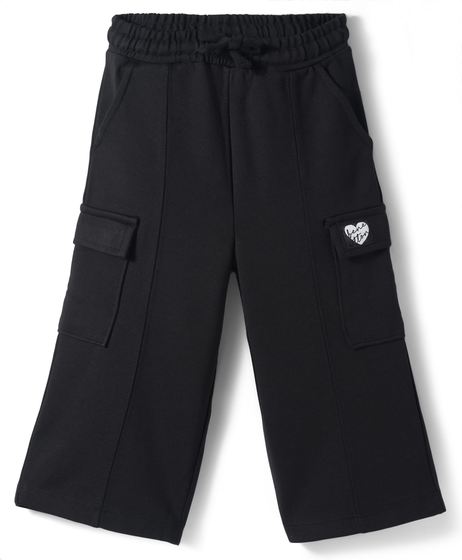 UCB Knit Full Length Solid Colour Lounge Pant with Heart Patch & Cargo Pocket - Black-picture-27