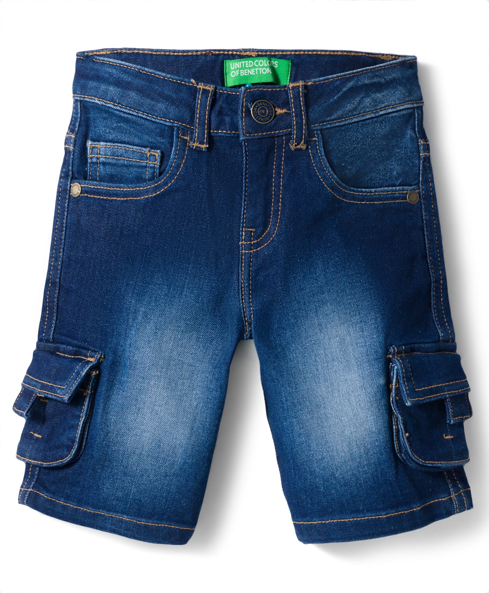 UCB Cotton Woven Knee Length Washed Shorts With Cargo Pockets - Blue-picture-10