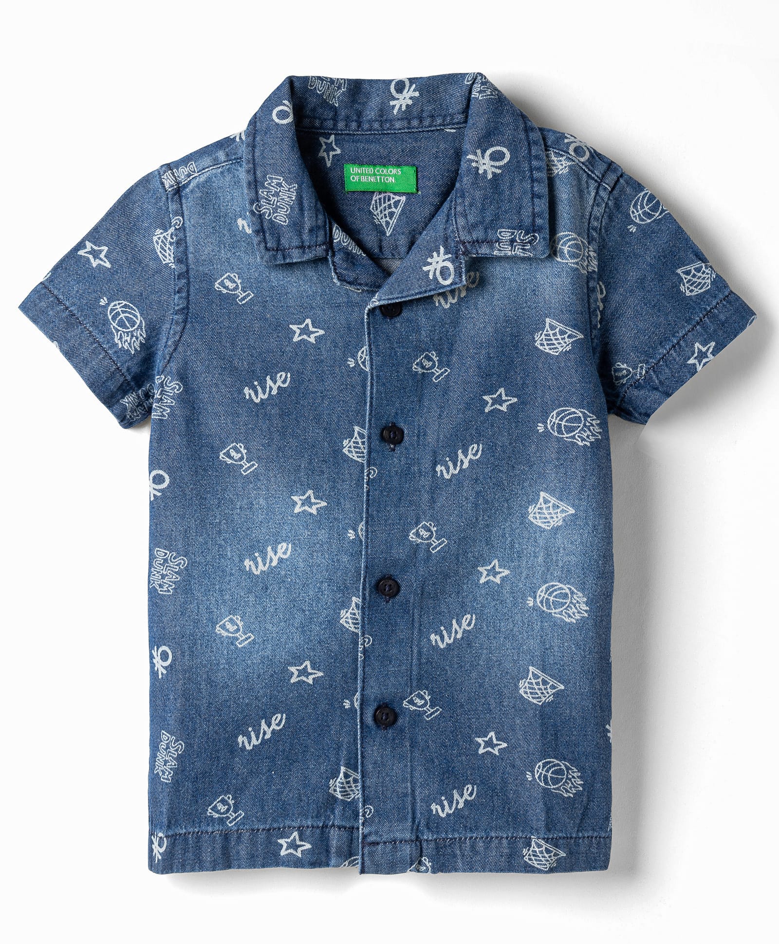 UCB Cotton Woven Half Sleeves Denim Shirt With Basketball Print - Blue-picture-27