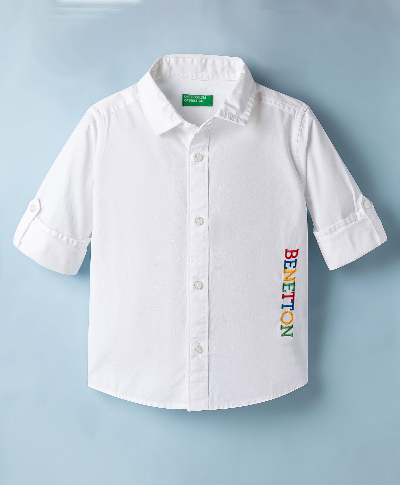 UCB 9-12 Month Male White Cotton Woven Full Sleeves Solid Shirt with Text Embroidery-image-6