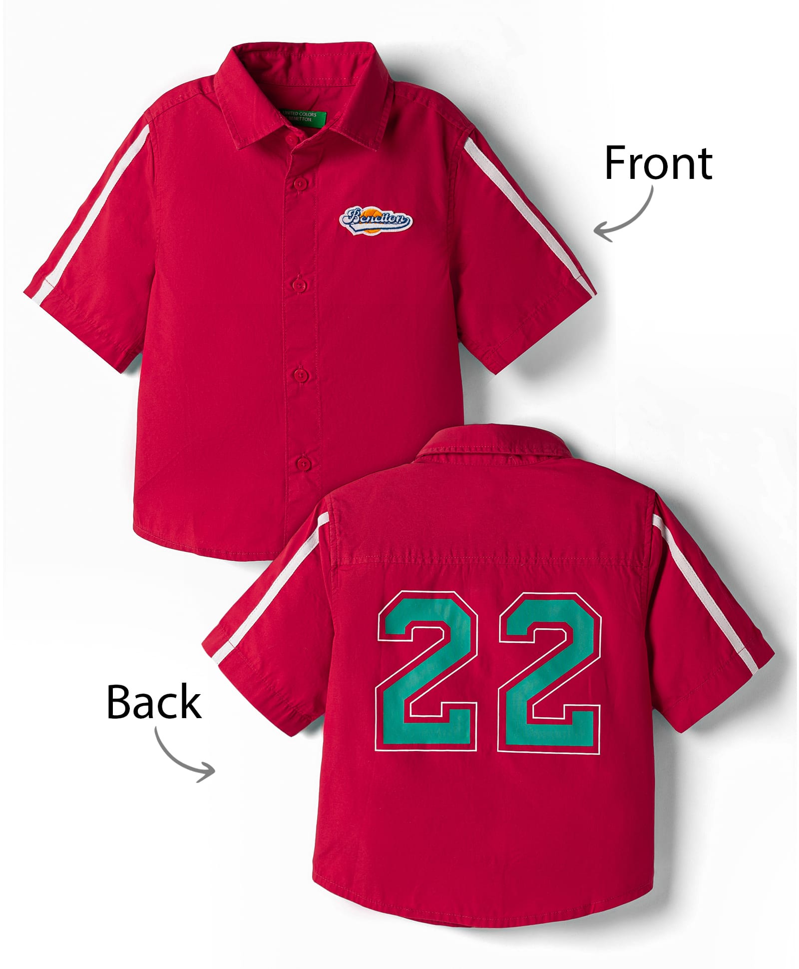 UCB 6-9 Month Boys' Red Cotton Woven Half Sleeves Solid Shirt with Patch-picture-4