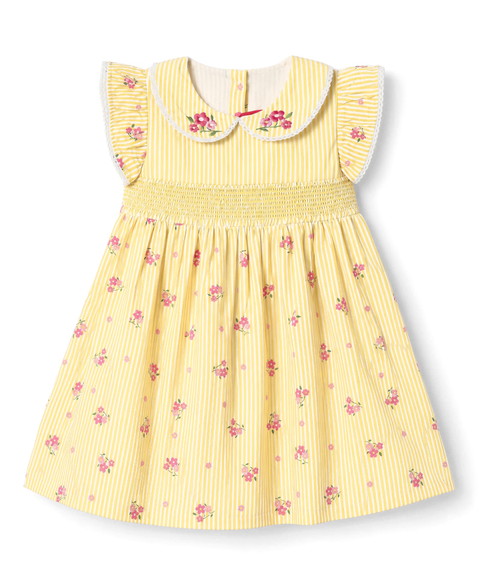 Babyhug See-Sucker Woven One Piece Dress with Sleeveless and Floral Embroidery - Yellow-image-46