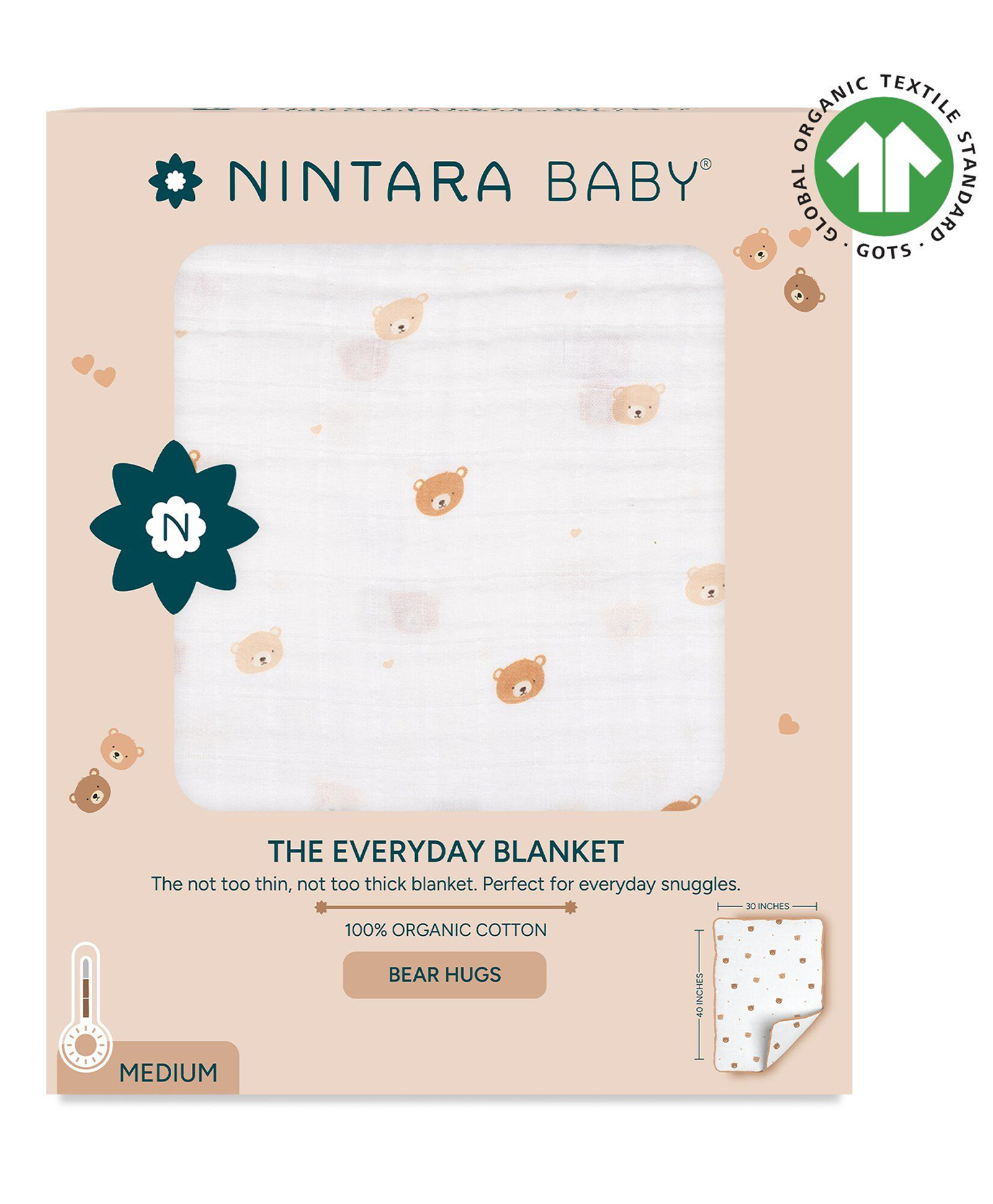 Nintara Baby Everyday Blanket, Organic Cotton Muslin Baby Blanket, Medium-Weight and Breathable, Soft for Newborns. Infants, Baby Gift for Girls and Boys, 30 x 40 Inches-image-46