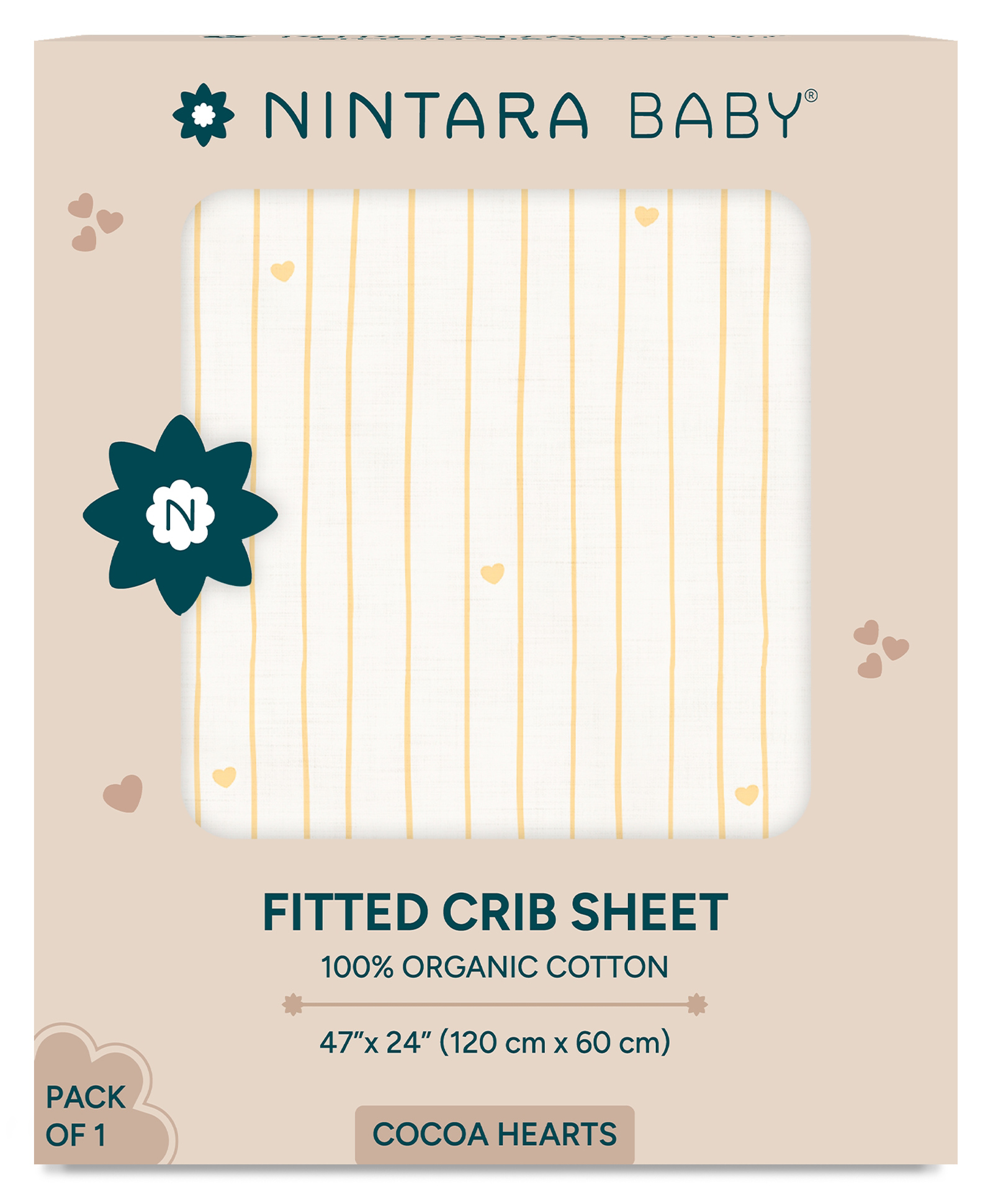 Nintara Baby Fitted Crib Sheet 100% Organic Cotton Jersey, All-Around Elastic Fit, Soft and Gentle on Sensitive Skin, for Compact Crib Mattress, 47 x 24 Inch (120 x 60 cm)