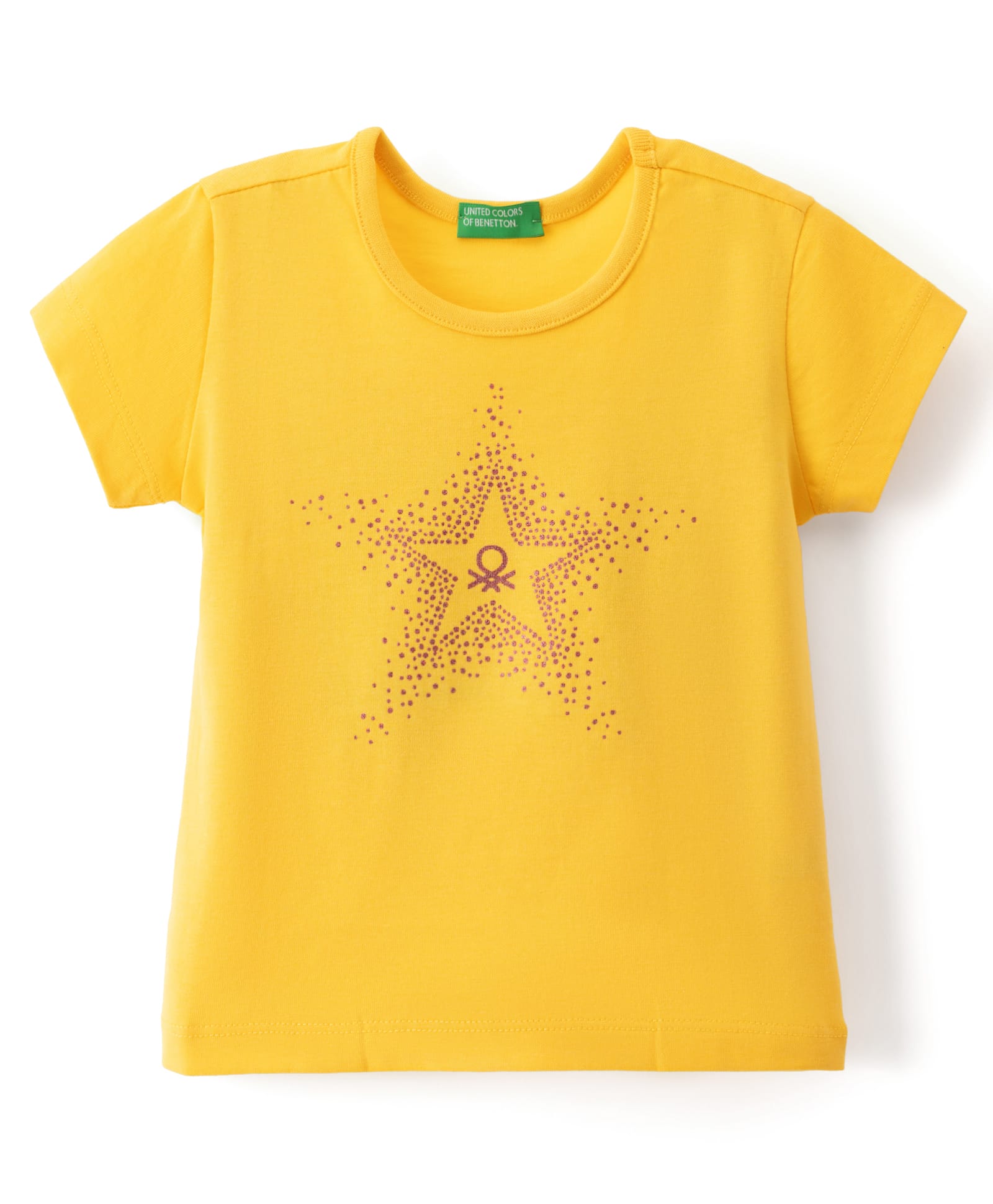 UCB Knit Half Sleeves T-Shirt With Rhinestone Detailing - Yellow-picture-25