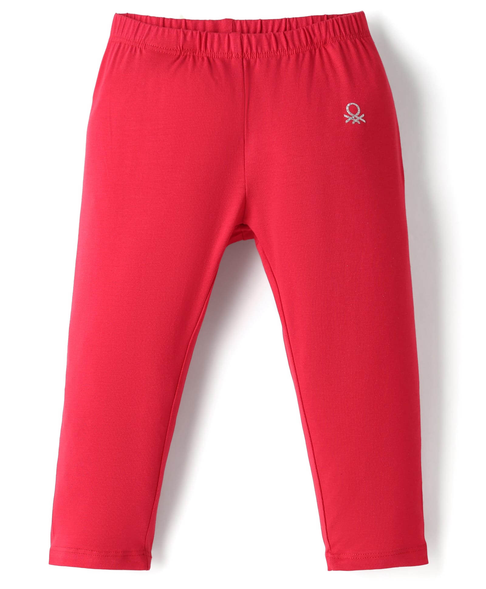 UCB Cotton Elastane Knit Full Length Solid Colour Leggings with Brand Logo Print - Red-picture-26