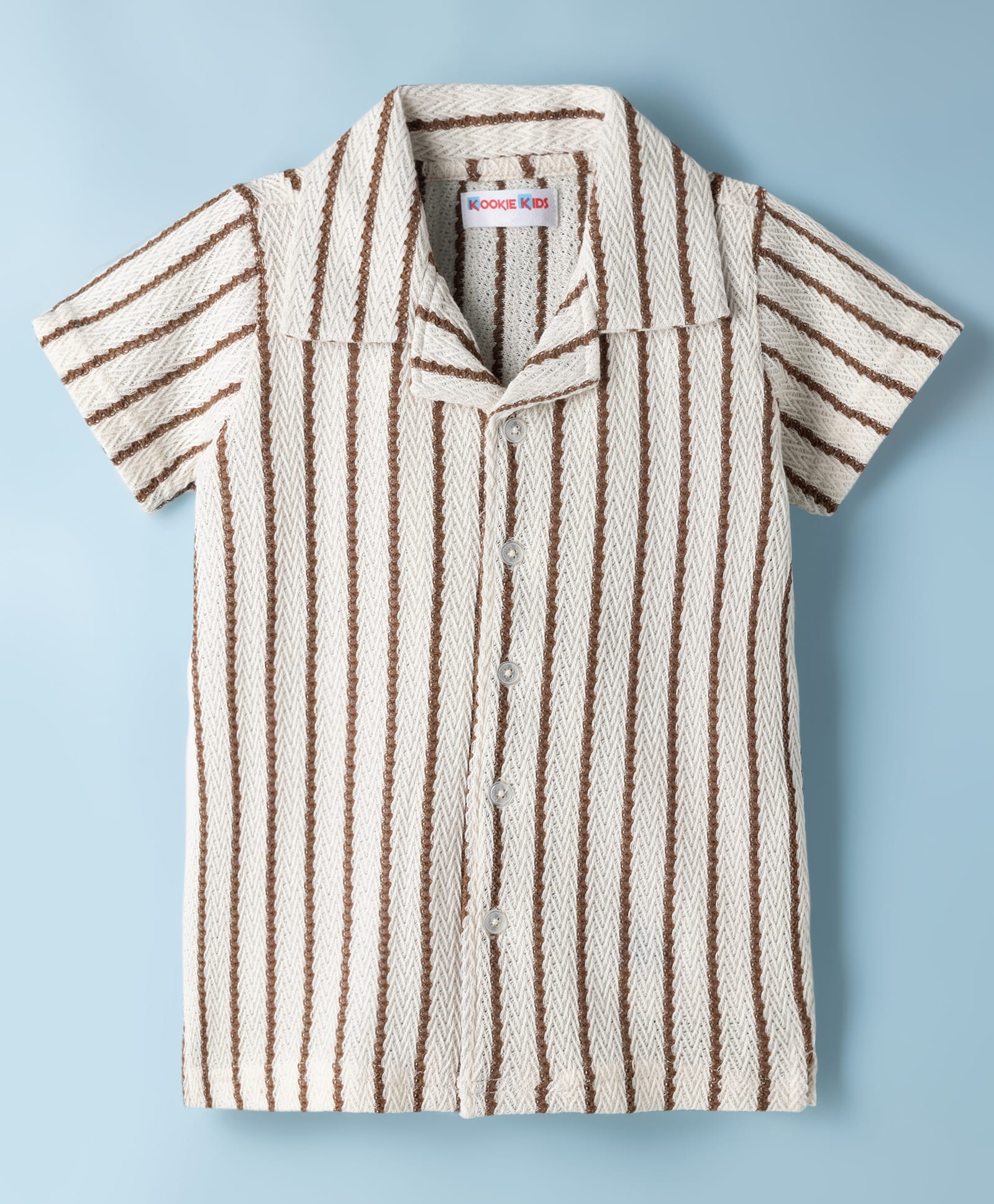 Kookie Kids Knit Half Sleeves Striped Shirt -Brown-image-29