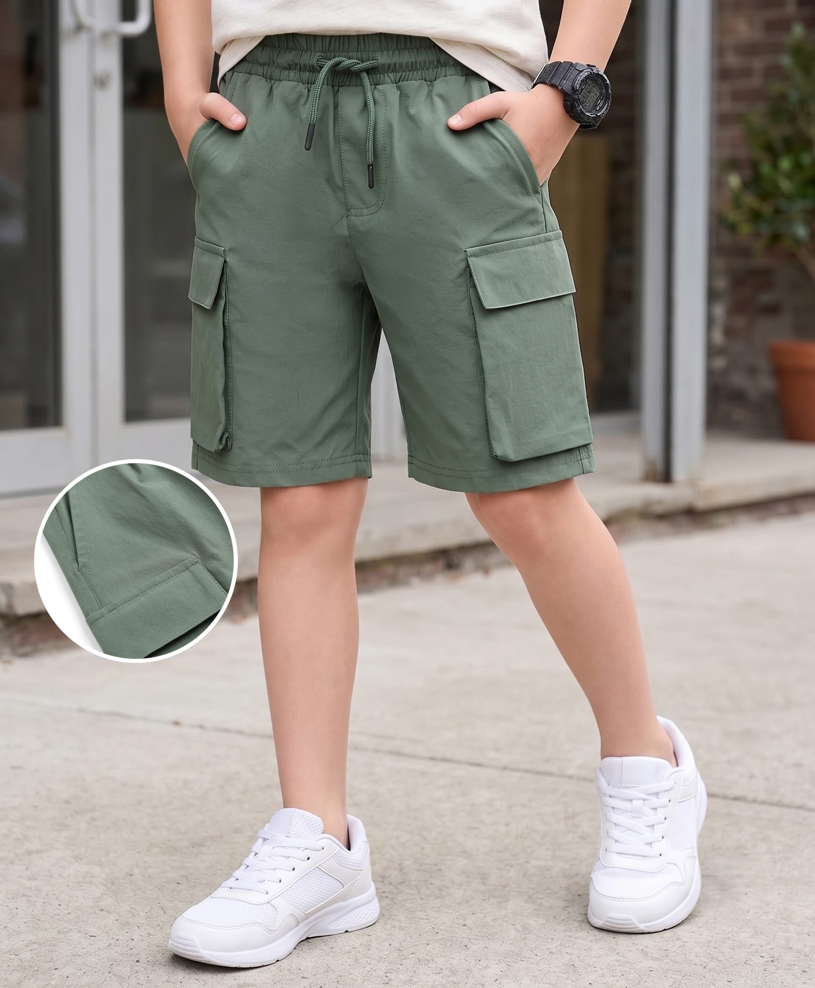 Kookie Kids India Woven Above Knee Length Shorts - Olive Green-image-38