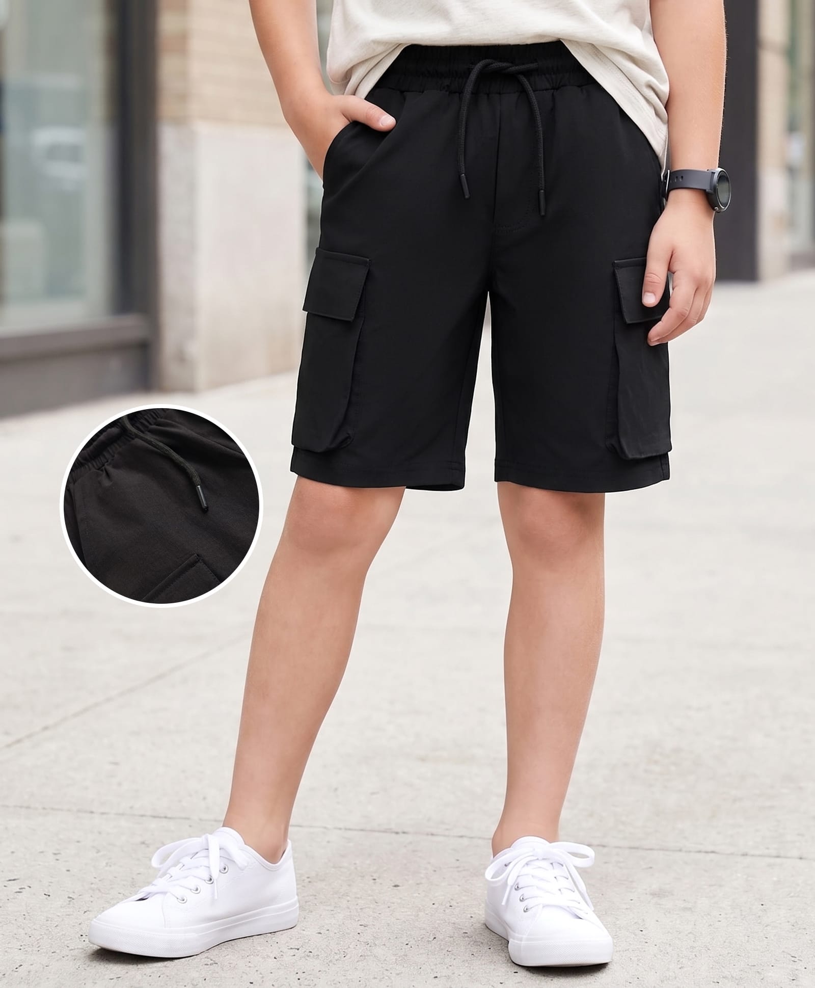 Kookie Kids India Above Knee Length Solid Shorts With Front Pockets - Black-picture-30