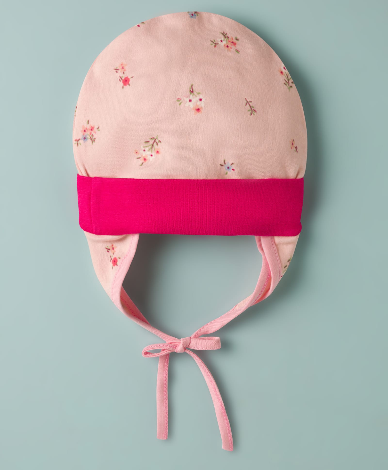OHMS Single Jersey Knit Floral Printed Baby Cap With Knot Pink - Diameter 10 cm-picture-25