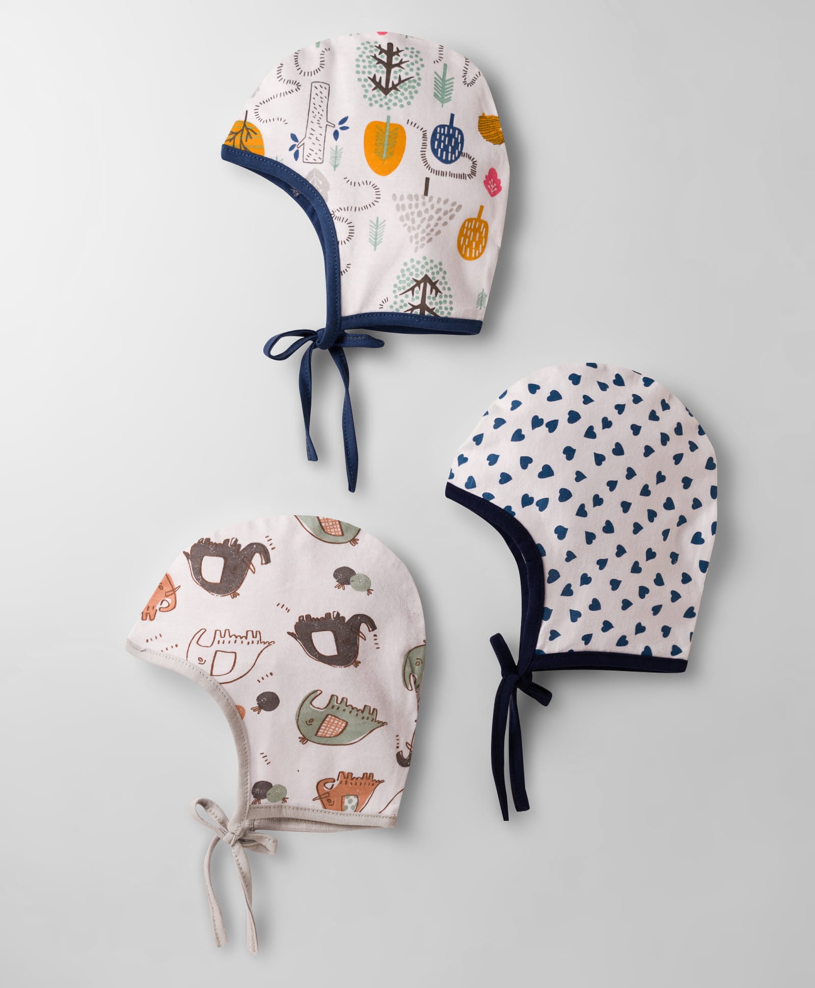 OHMS Single Jersey Knit Hearts Printed Baby Caps With Hearts & Animal Print Pack Of 3 Multi Color - Diameter 9.5 cm-picture-16