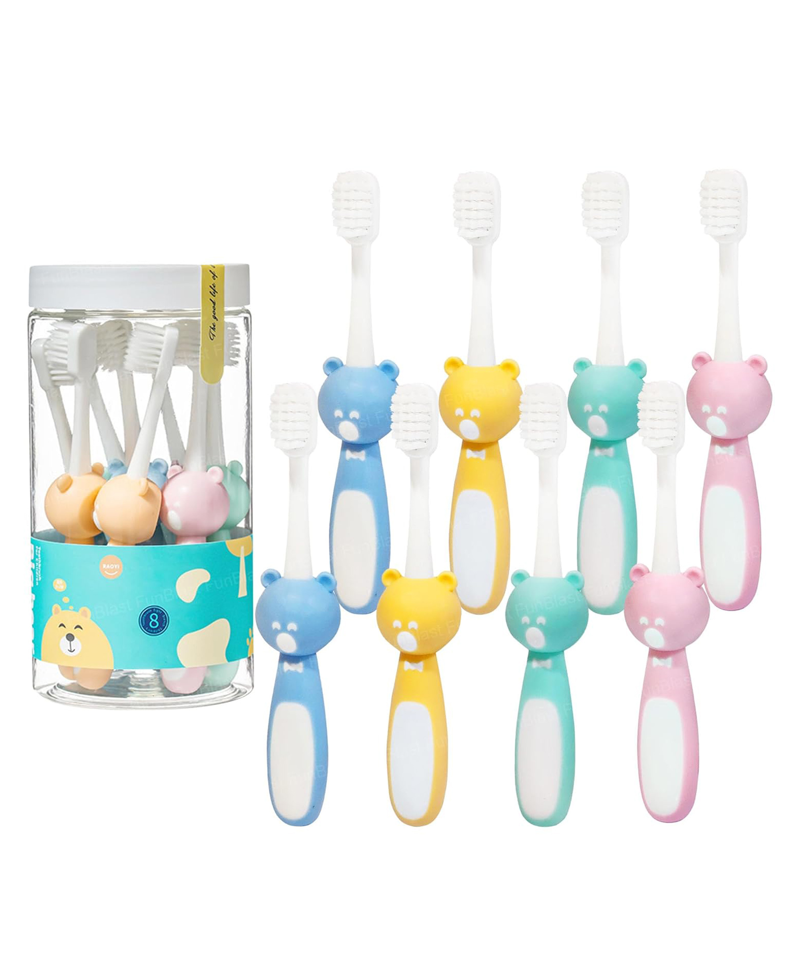 FunBlast Bear Shaped Manual Soft Bristles Toothbrush for Kids Pack of 8 (Multicolor)-image-33