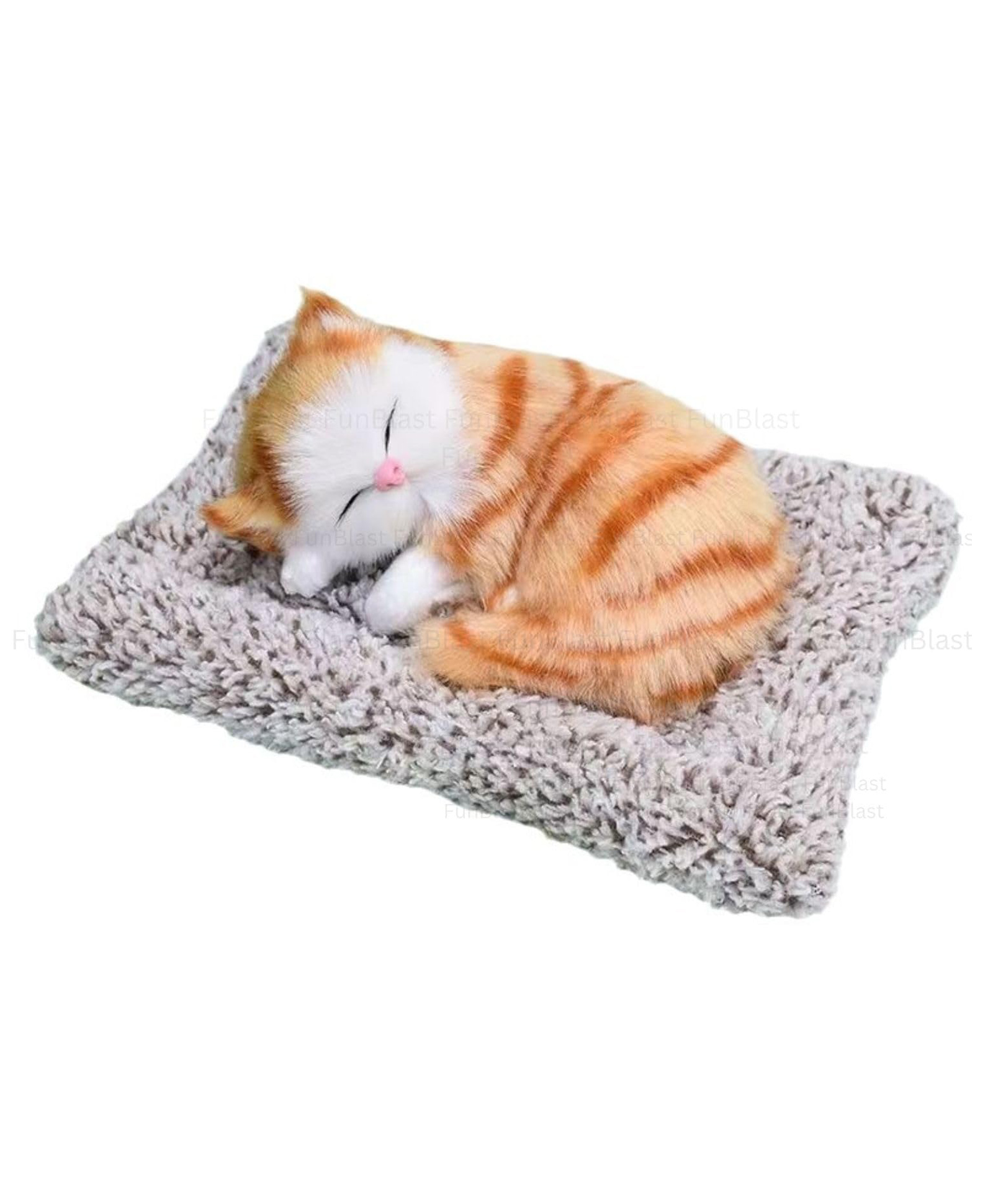 FunBlast Cute Sleeping Cat Plush With Meow Sound For Car Dashboard - Orange & Brown-image-21