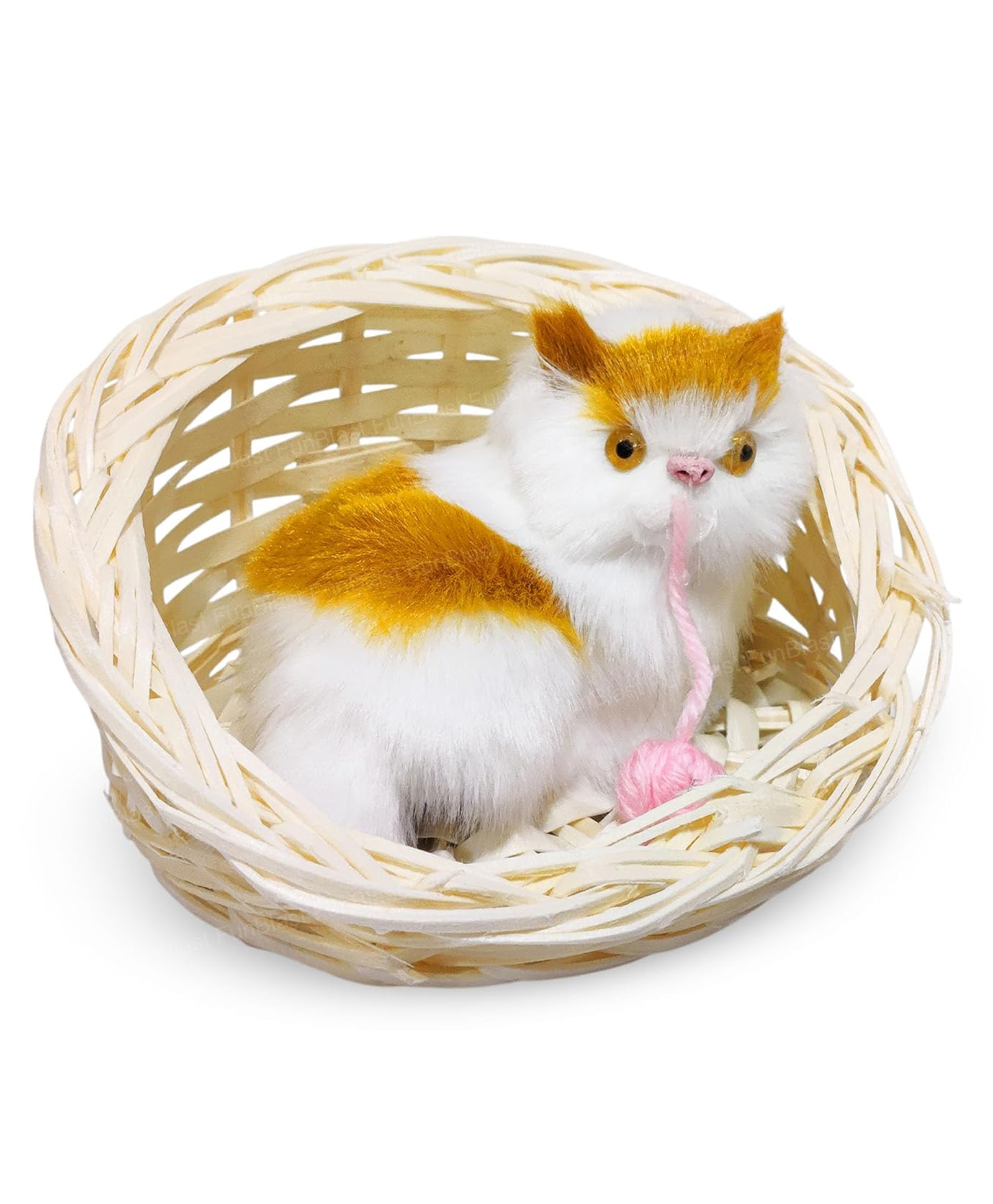 FunBlast Realistic Sitting Cat Plush with Basket Toy -Pack of 1 Brown & White-image-44