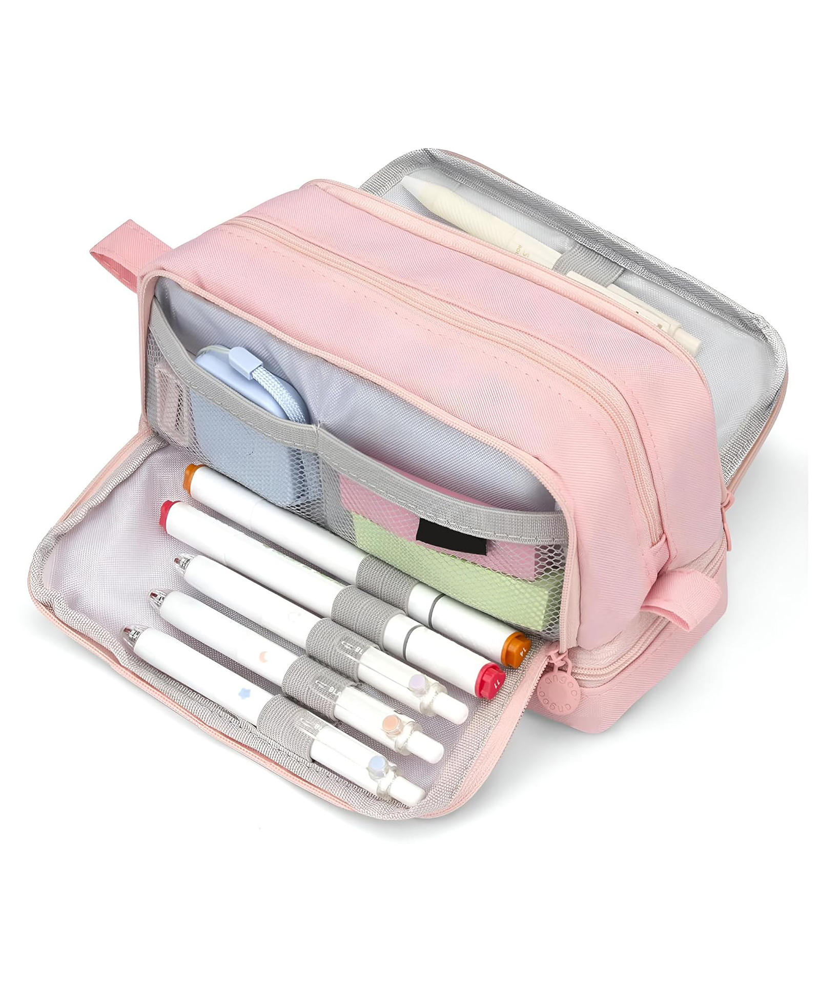 FunBlast Aesthetic Multi Compartment Pouch with Zipper for Kids -Pack of 1 (Pink)-image-32