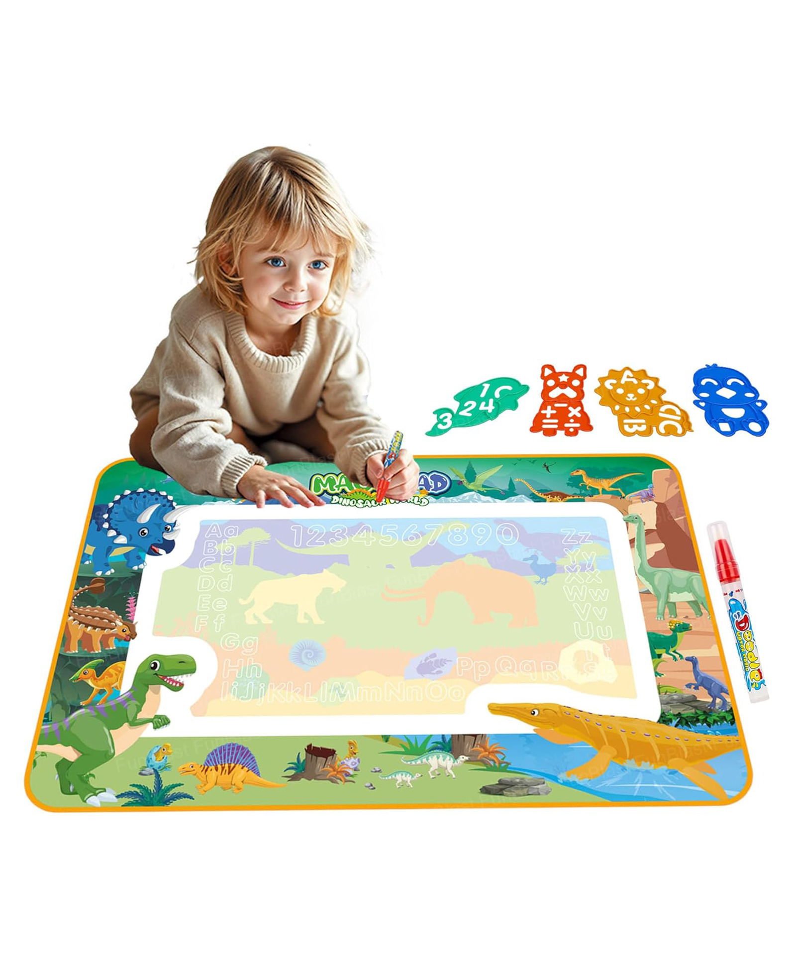 FunBlast Dinosaur Theme Magic Water Drawing Mat with Rainbow Colors Swatches for Kids Pack of 1 (Random Color)-image-33