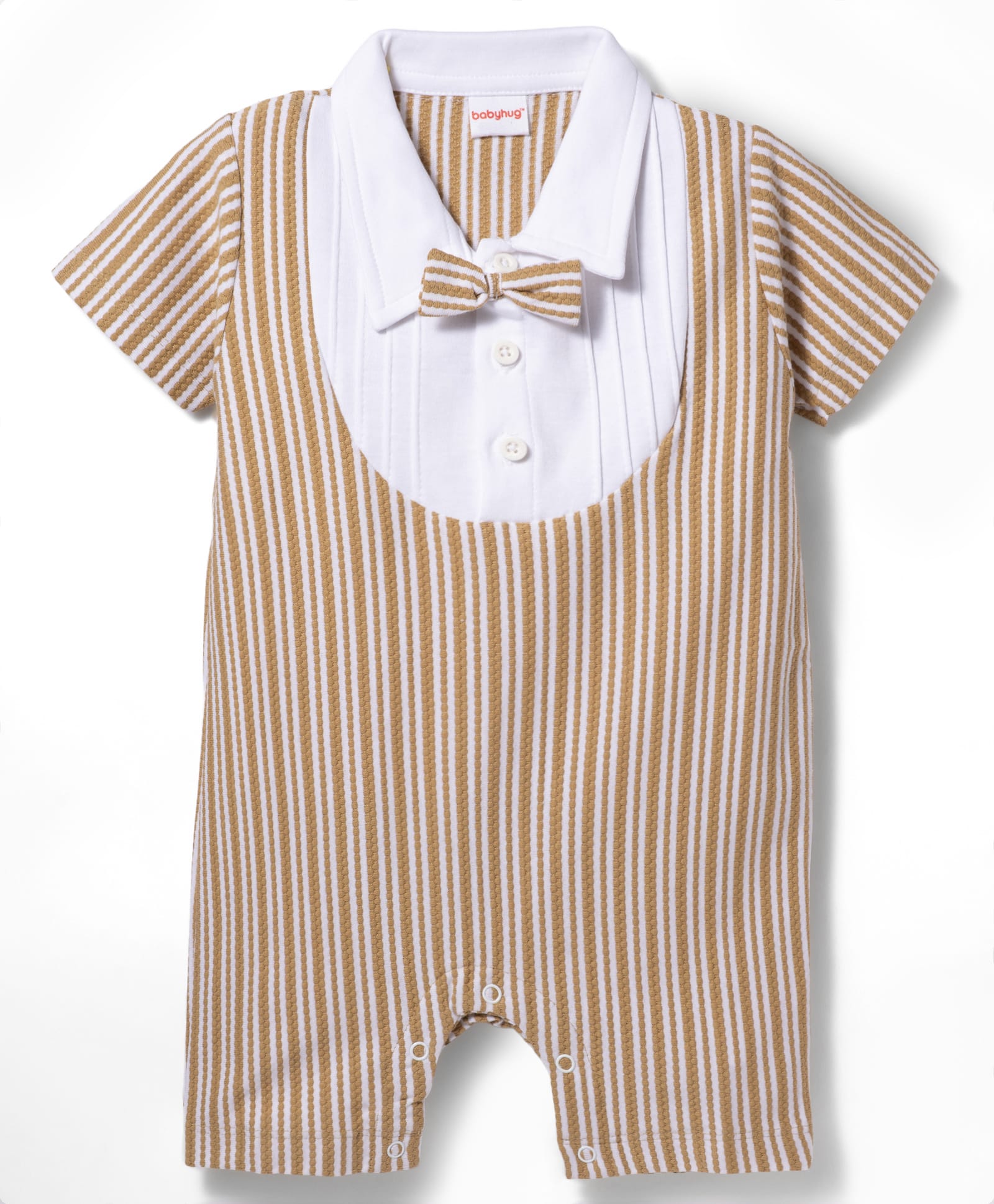 Babyhug Popcorn Knit Half Sleeves Striped Romper with Attached Waist Coat & Bow Applique - Multicolor-image-23