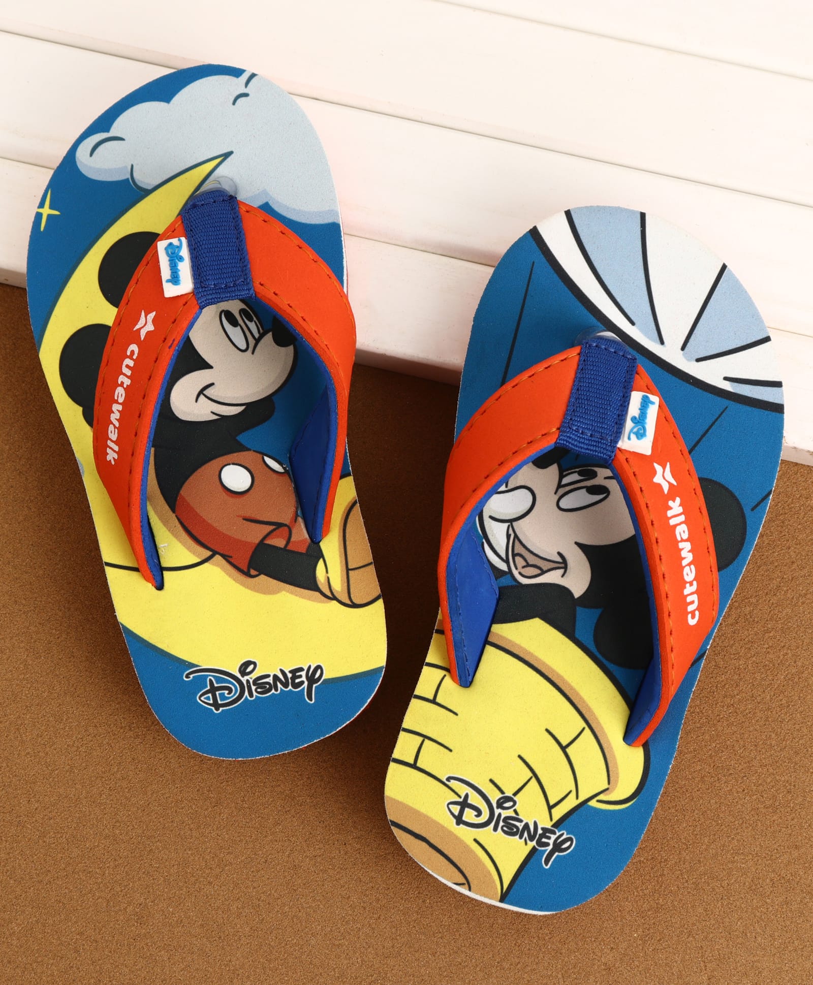Cute Walk by Babyhug Disney Flip Flops With Mickey Mouse Print - Blue & Red-image-46