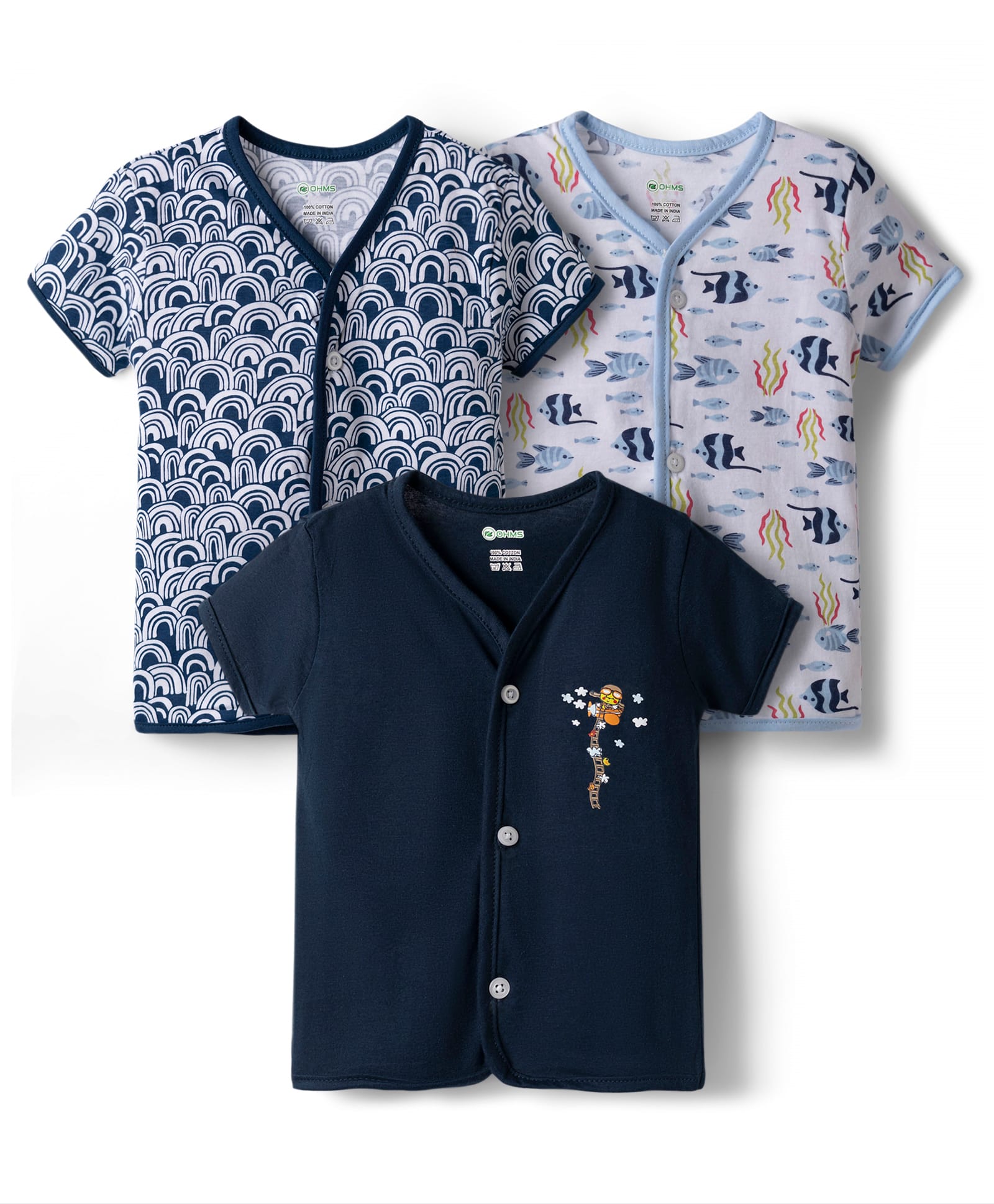 OHMS Single Jersey Knit Half Sleeves Printed Jhablas Pack of 3 - Multicolor-picture-24