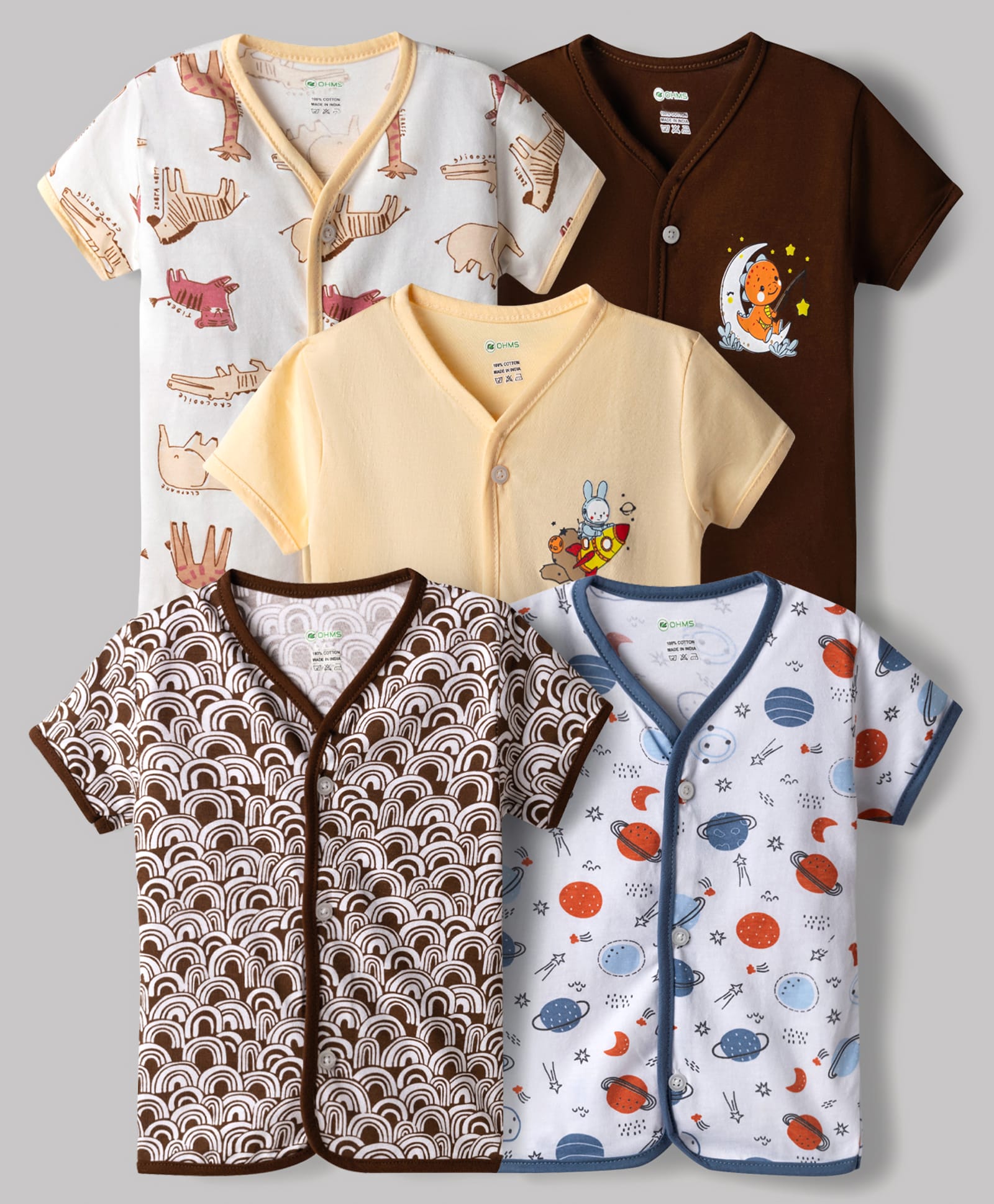 OHMS Single Jersey Knit Half Sleeves Jhablas With Rainbow Space & Animal Print Pack of 5 - Multicolor-picture-11